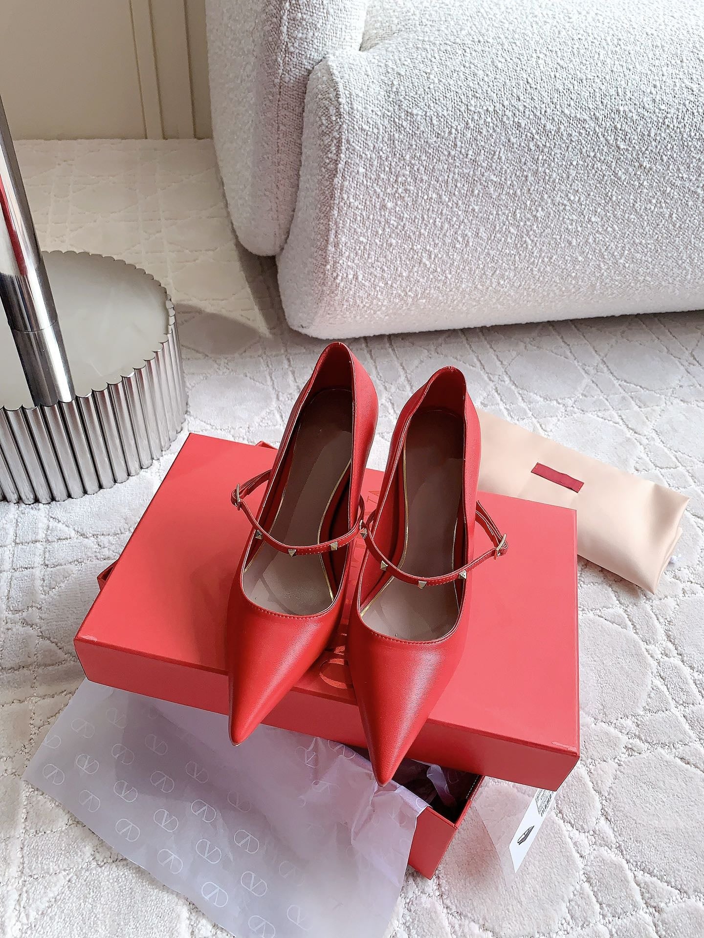 Rockstud Straps Pump 90mm Red - 35