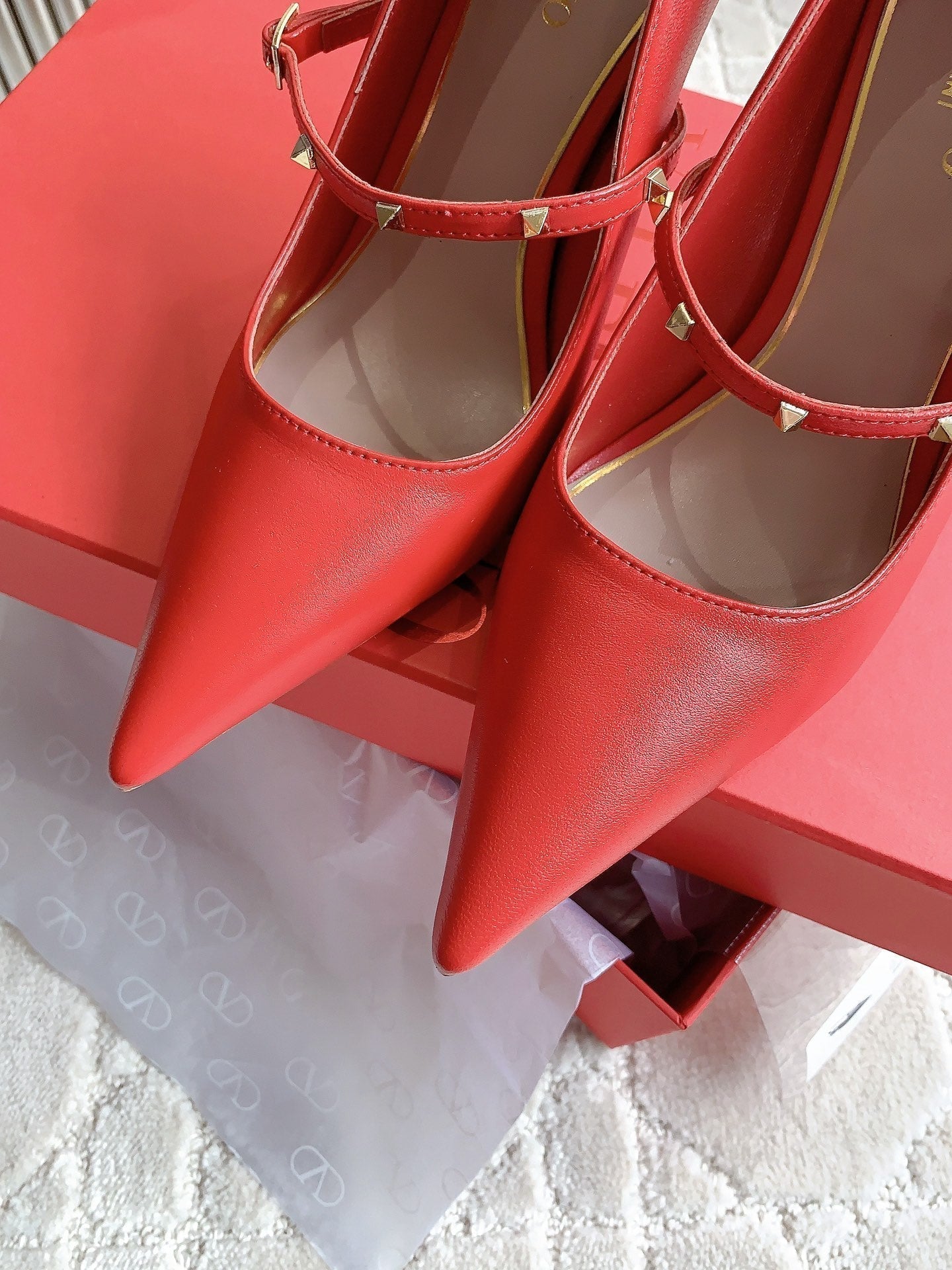 Rockstud Straps Pump 90mm Red - 35