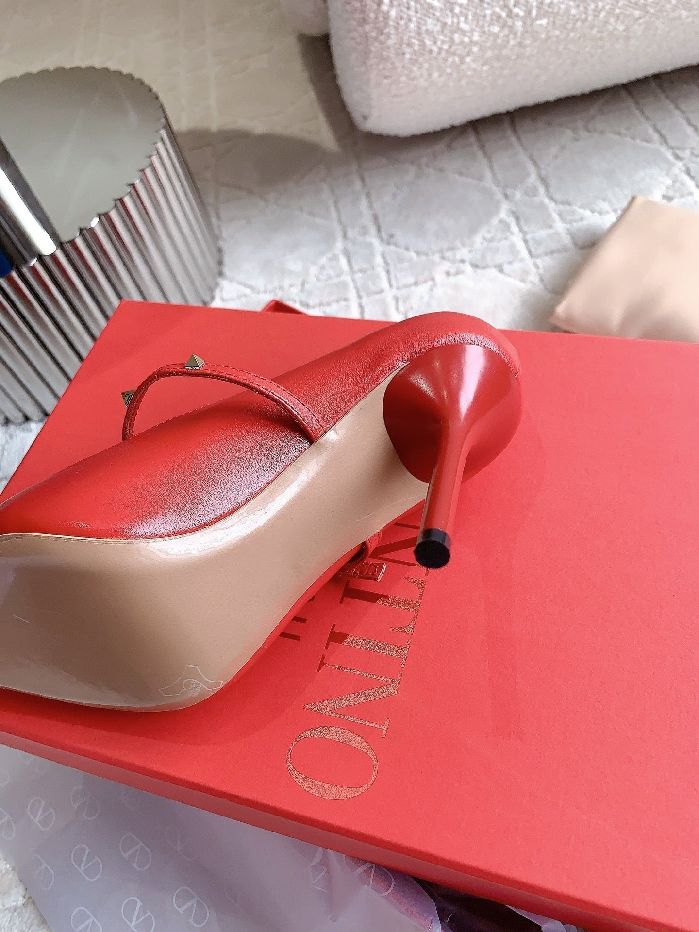 Rockstud Straps Pump 90mm Red - 35