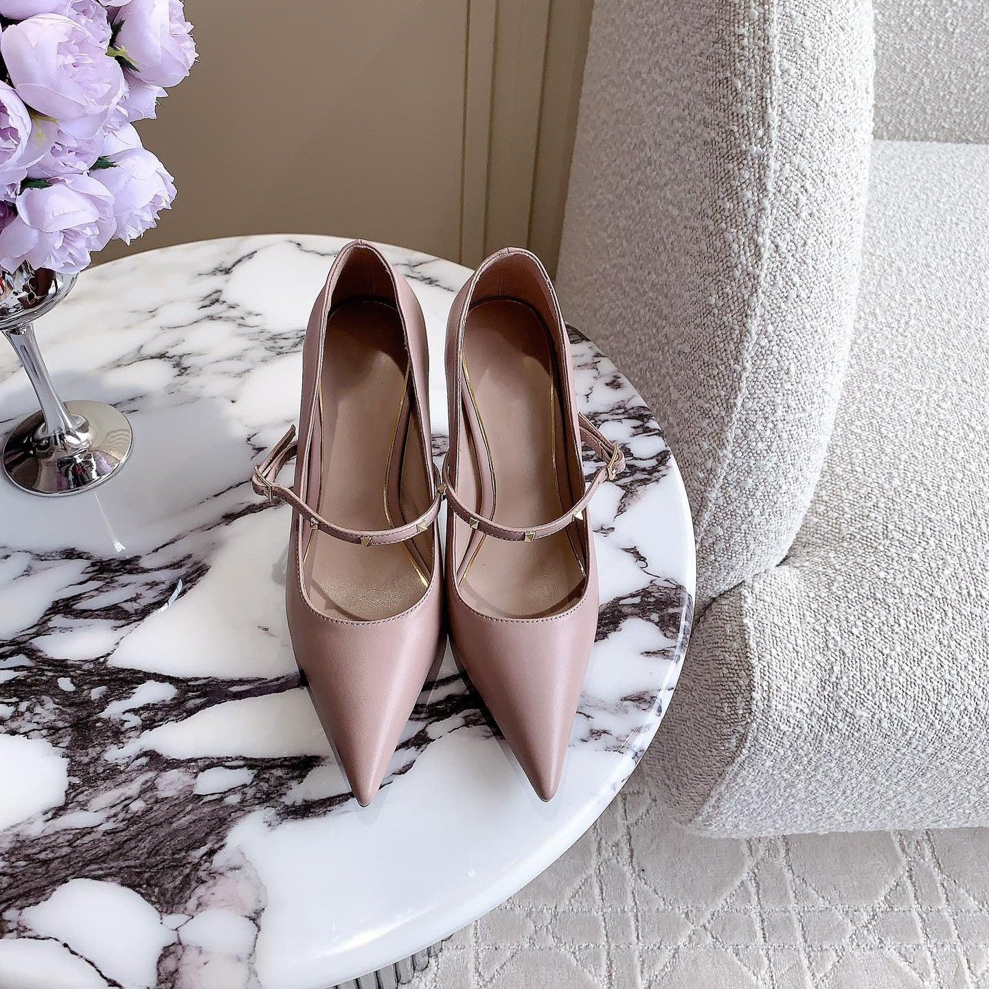 Rockstud Straps Pump 90mm Rose Cannelle - 35