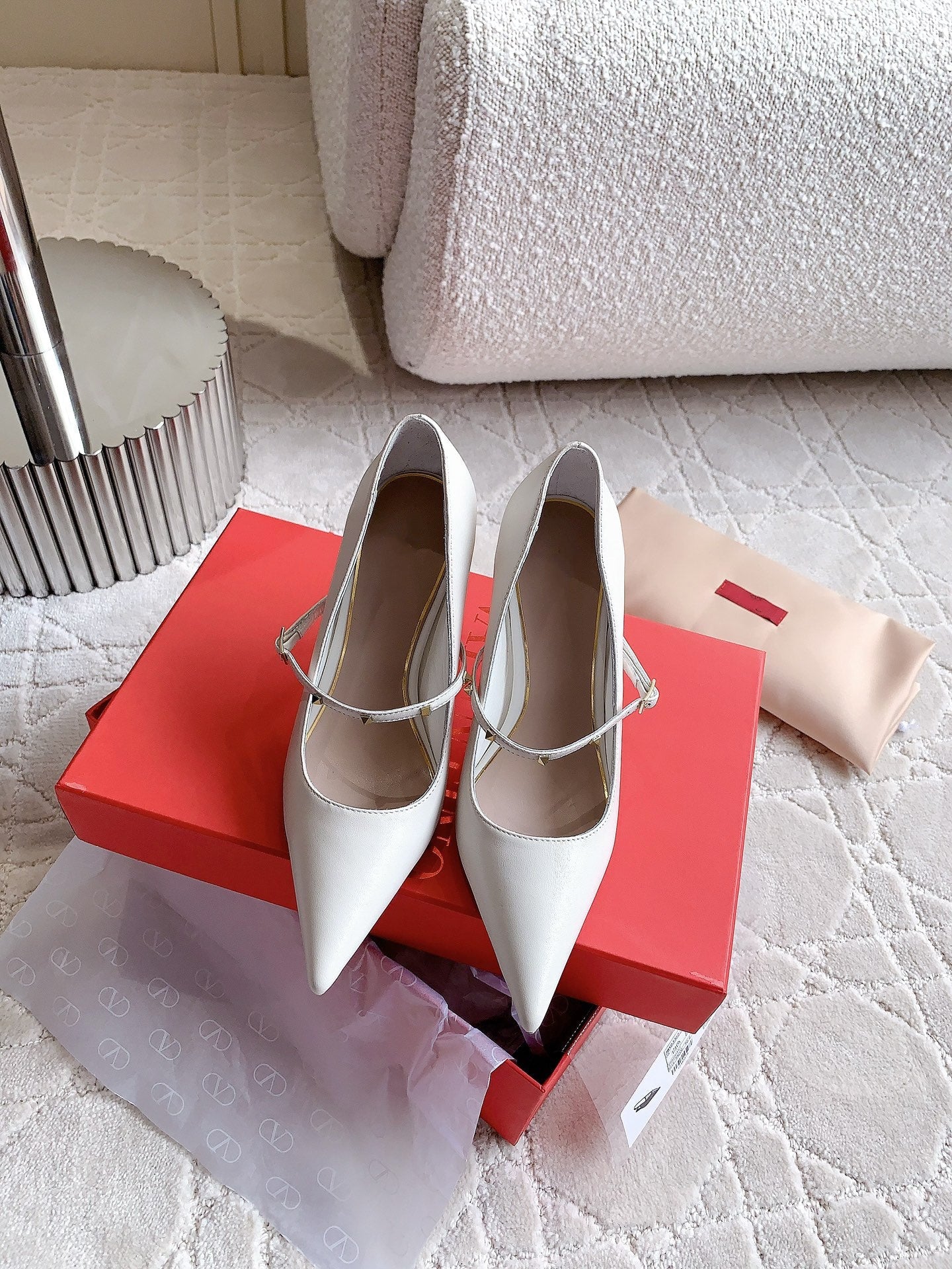 Rockstud Straps Pump 90mm White - 35