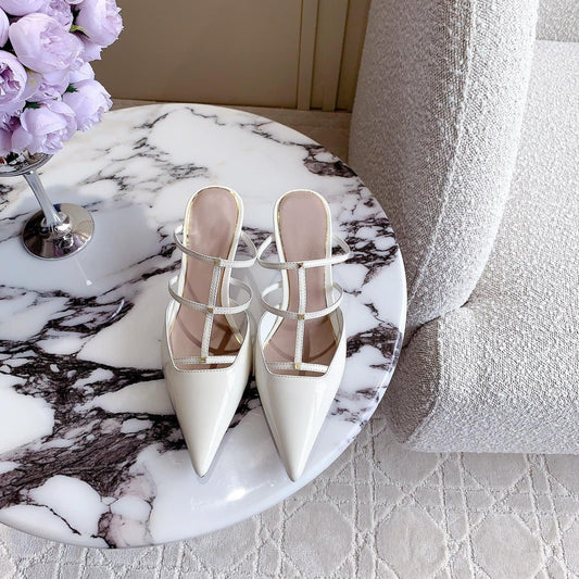 Rockstud Wispy Calfskin Mule 65mm Shiny White - 35