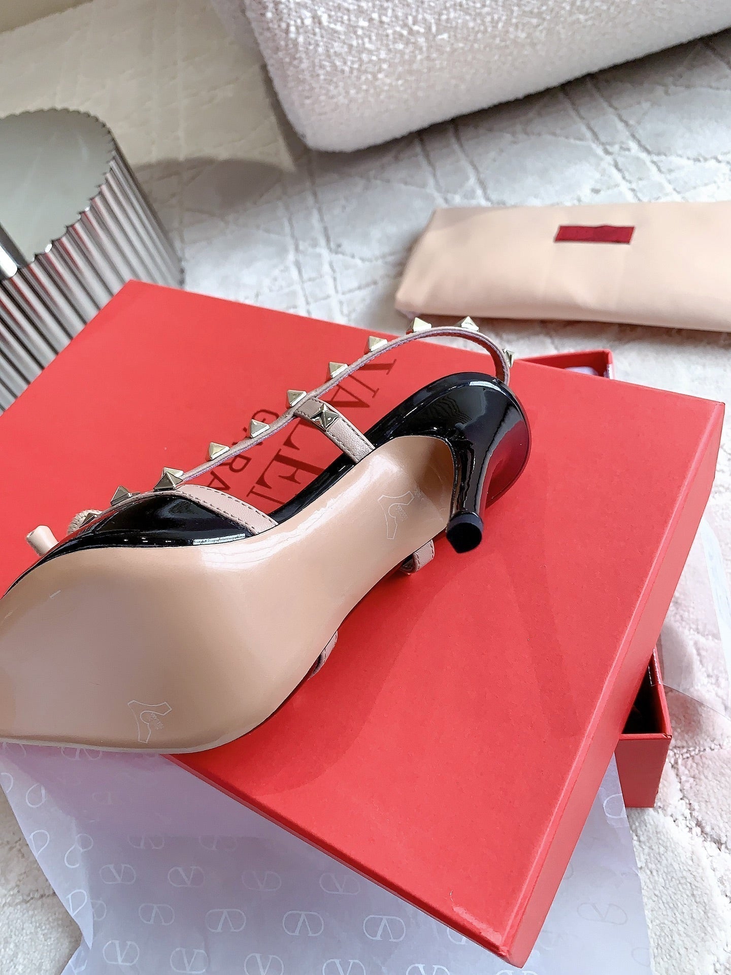 Rockstud High-heels Slingback 10cm Black and Rose Cannelle - 35