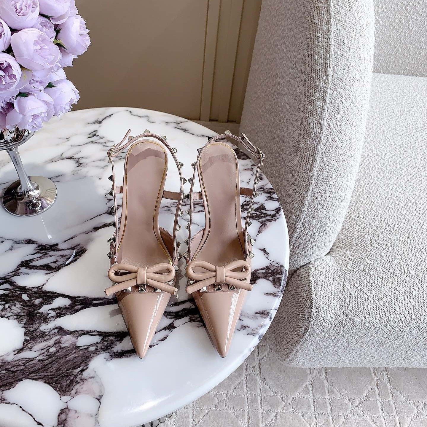 Rockstud High-heels Slingback 10cm Rose Cannelle - 35