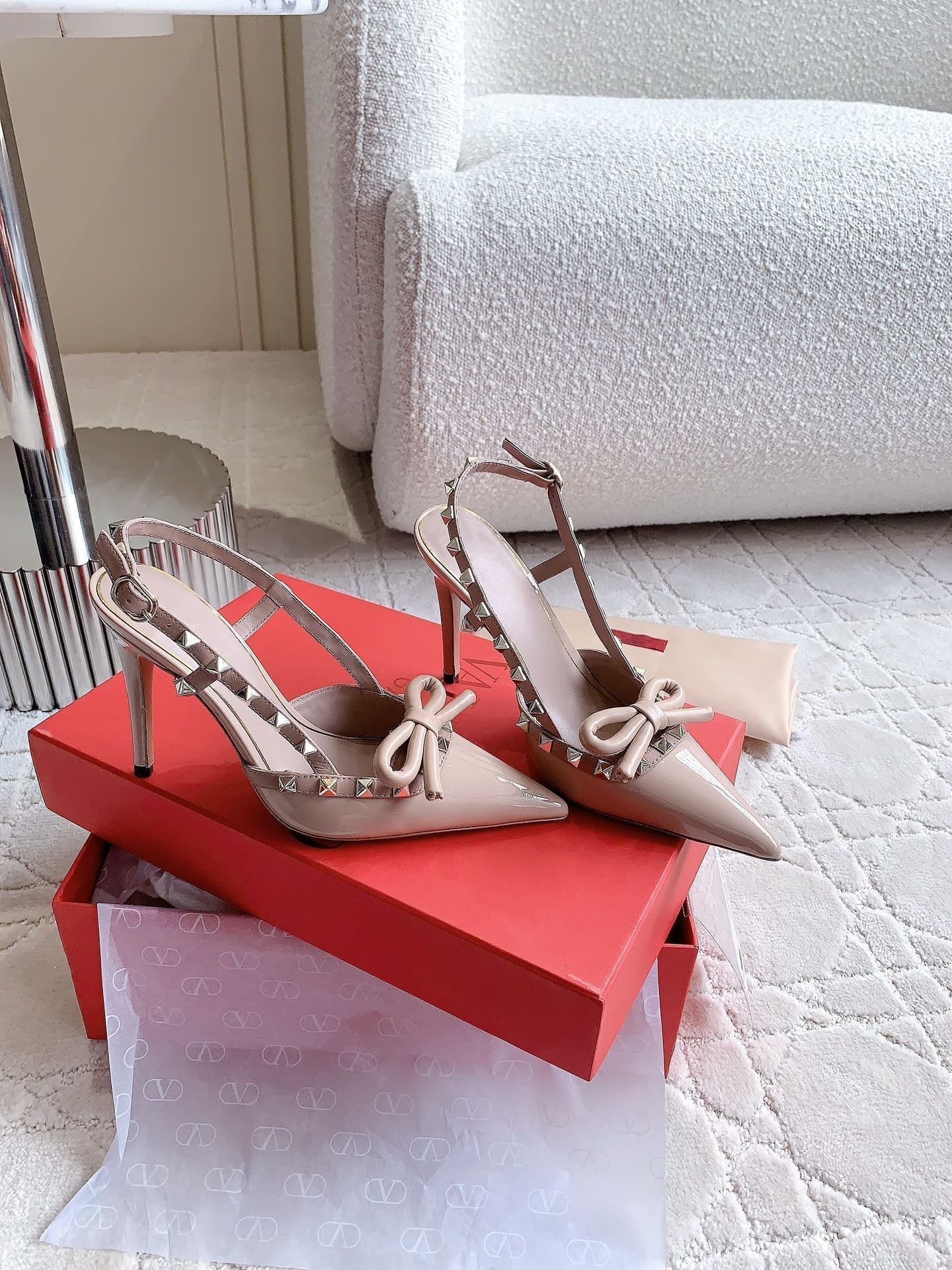 Rockstud High-heels Slingback 10cm Rose Cannelle - 35