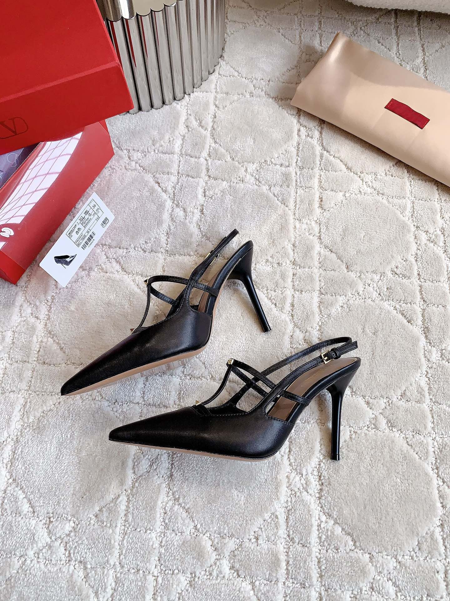 2 Rockstud Slingback 90mm Matte Black - 35