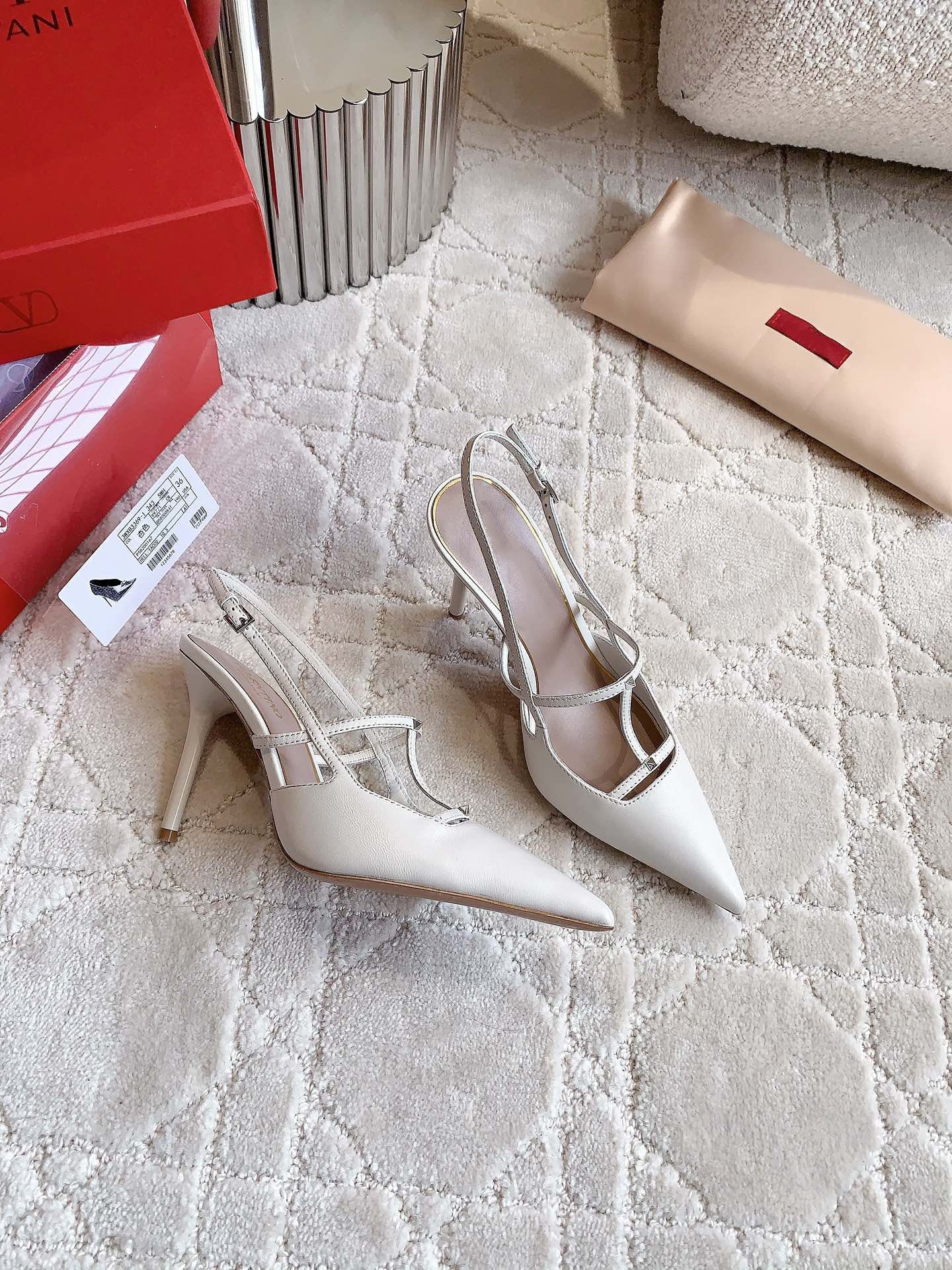 2 Rockstud Slingback 90mm Matte White - 35