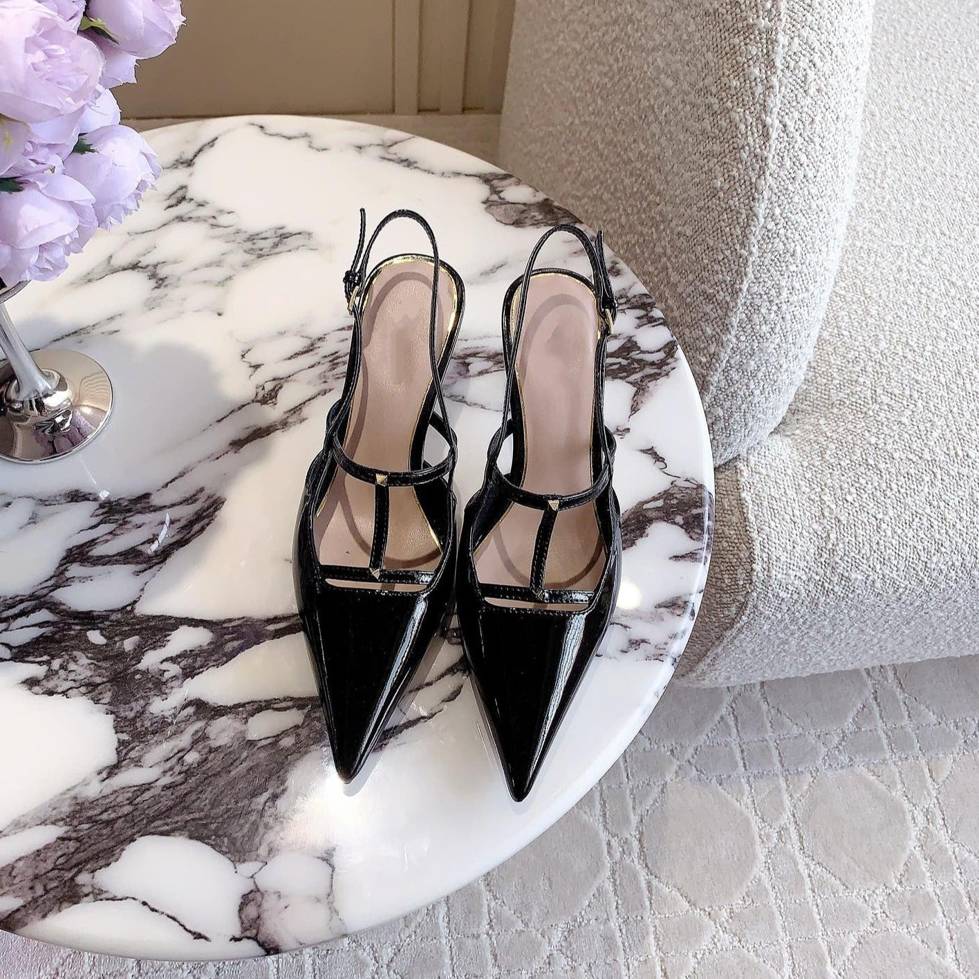 2 Rockstud Slingback 65mm Shiny Black - 35