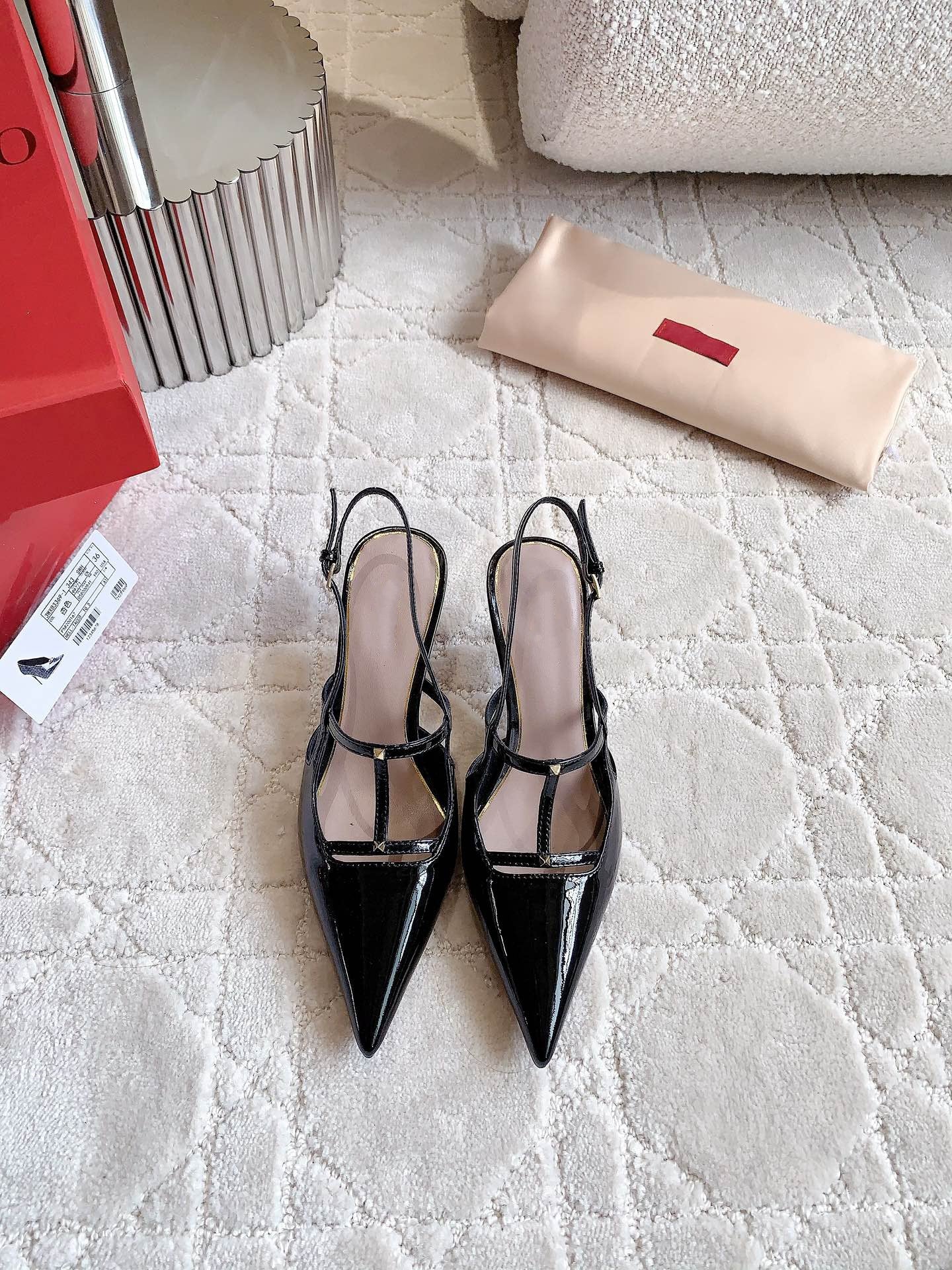 2 Rockstud Slingback 65mm Shiny Black - 35