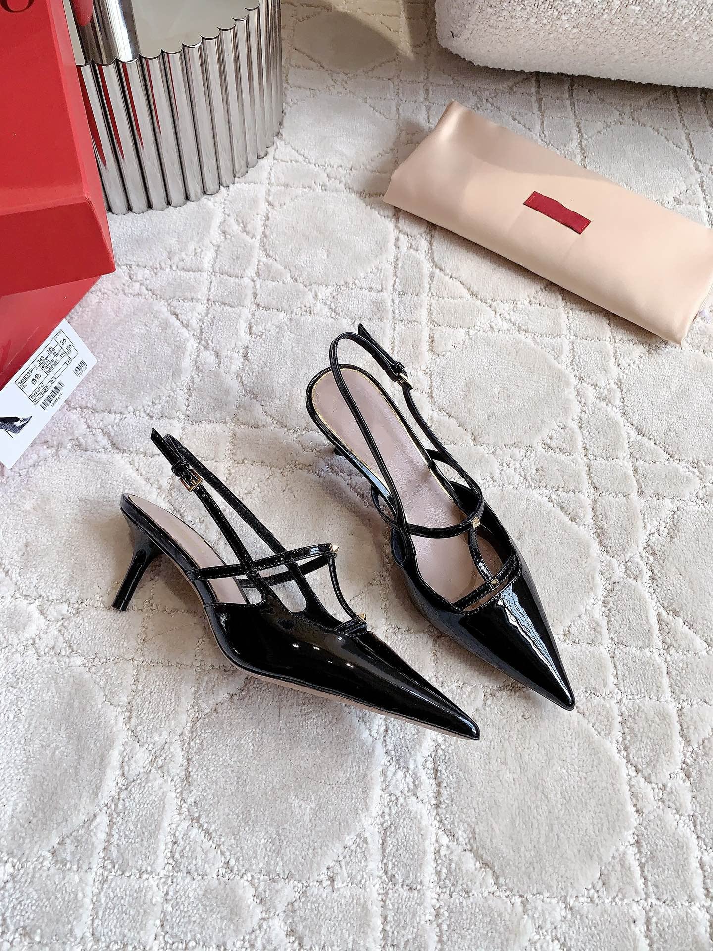 2 Rockstud Slingback 65mm Shiny Black - 35