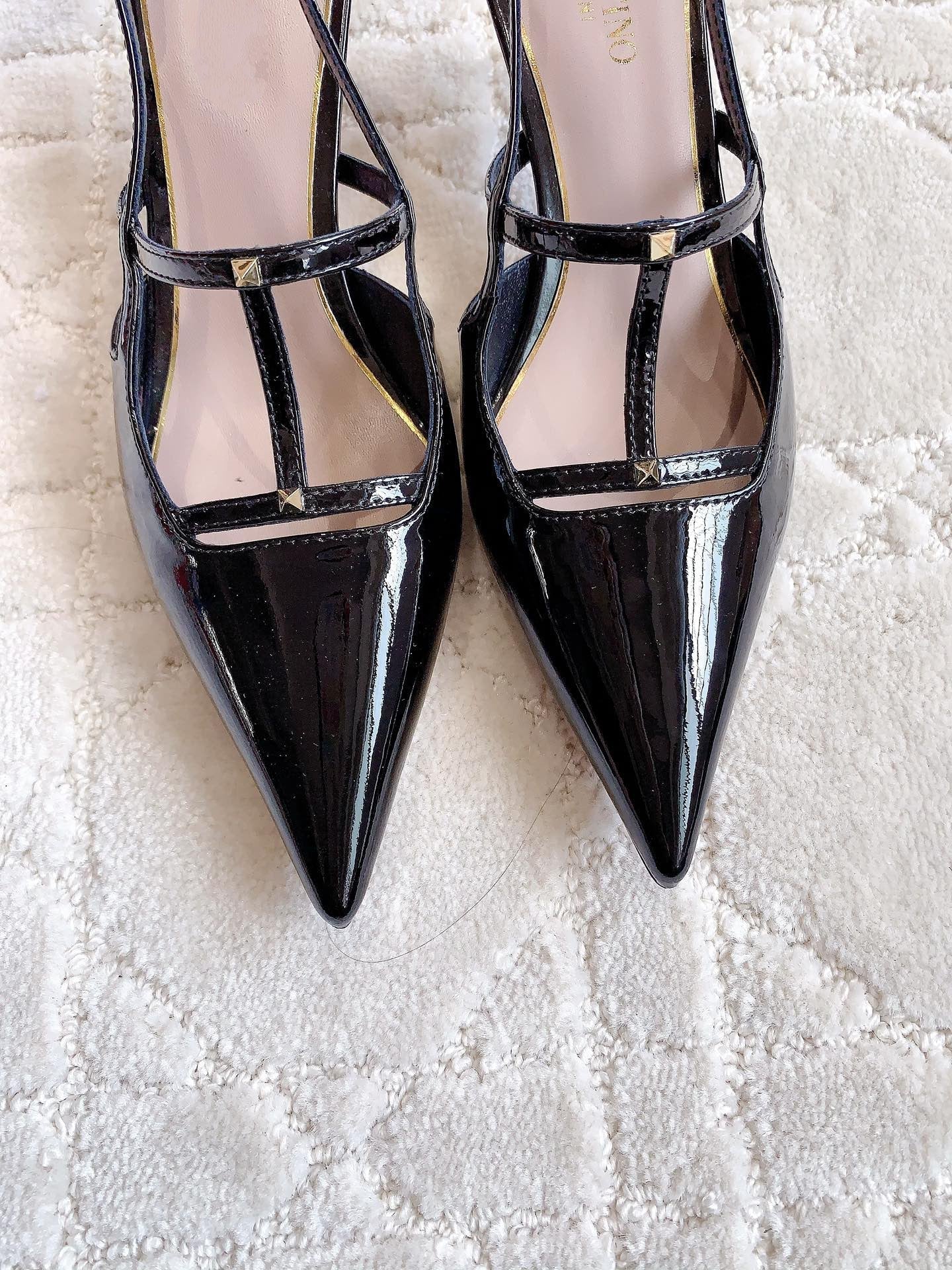 2 Rockstud Slingback 65mm Shiny Black - 35