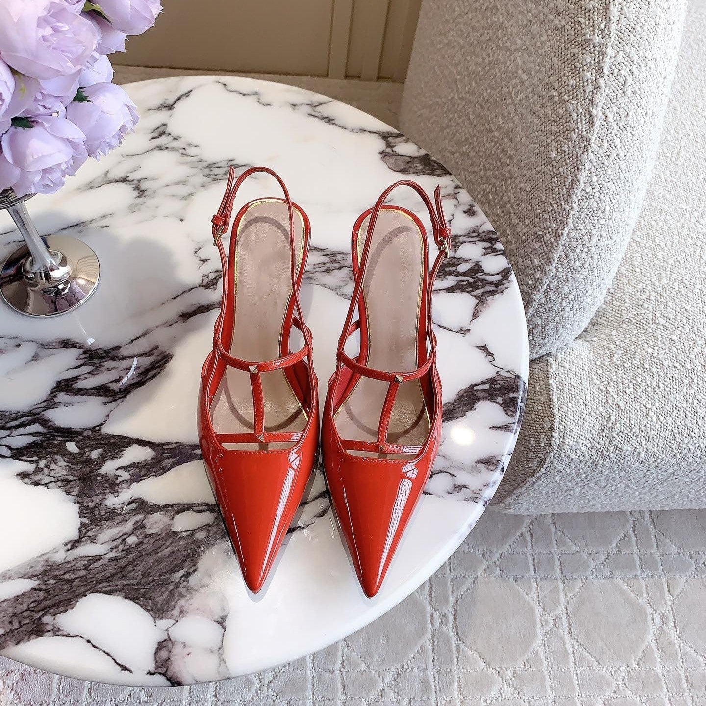 2 Rockstud Slingback 65mm Shiny Red - 35