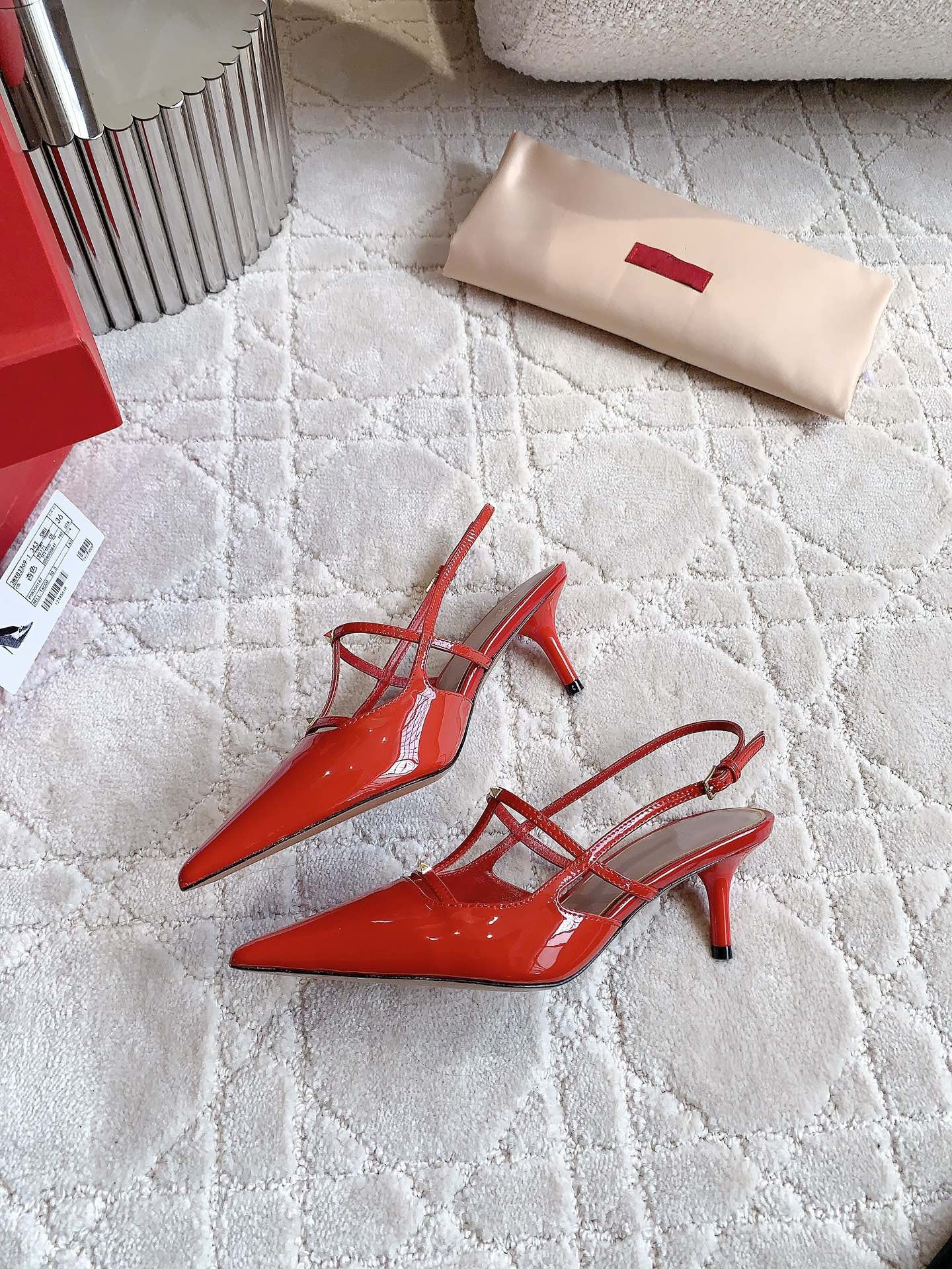 2 Rockstud Slingback 65mm Shiny Red - 35