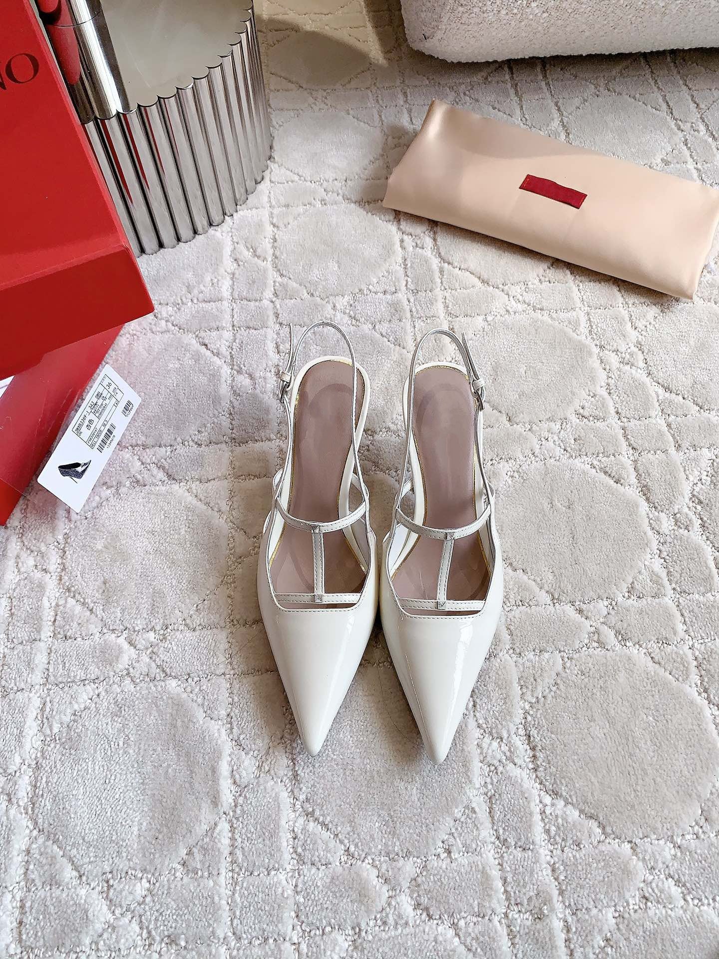 2 Rockstud Slingback 65mm Shiny White - 35