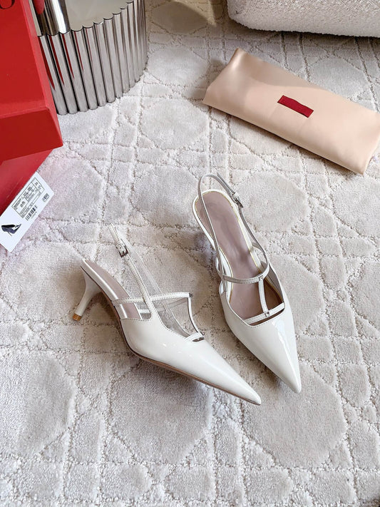 2 Rockstud Slingback 65mm Shiny White - 35