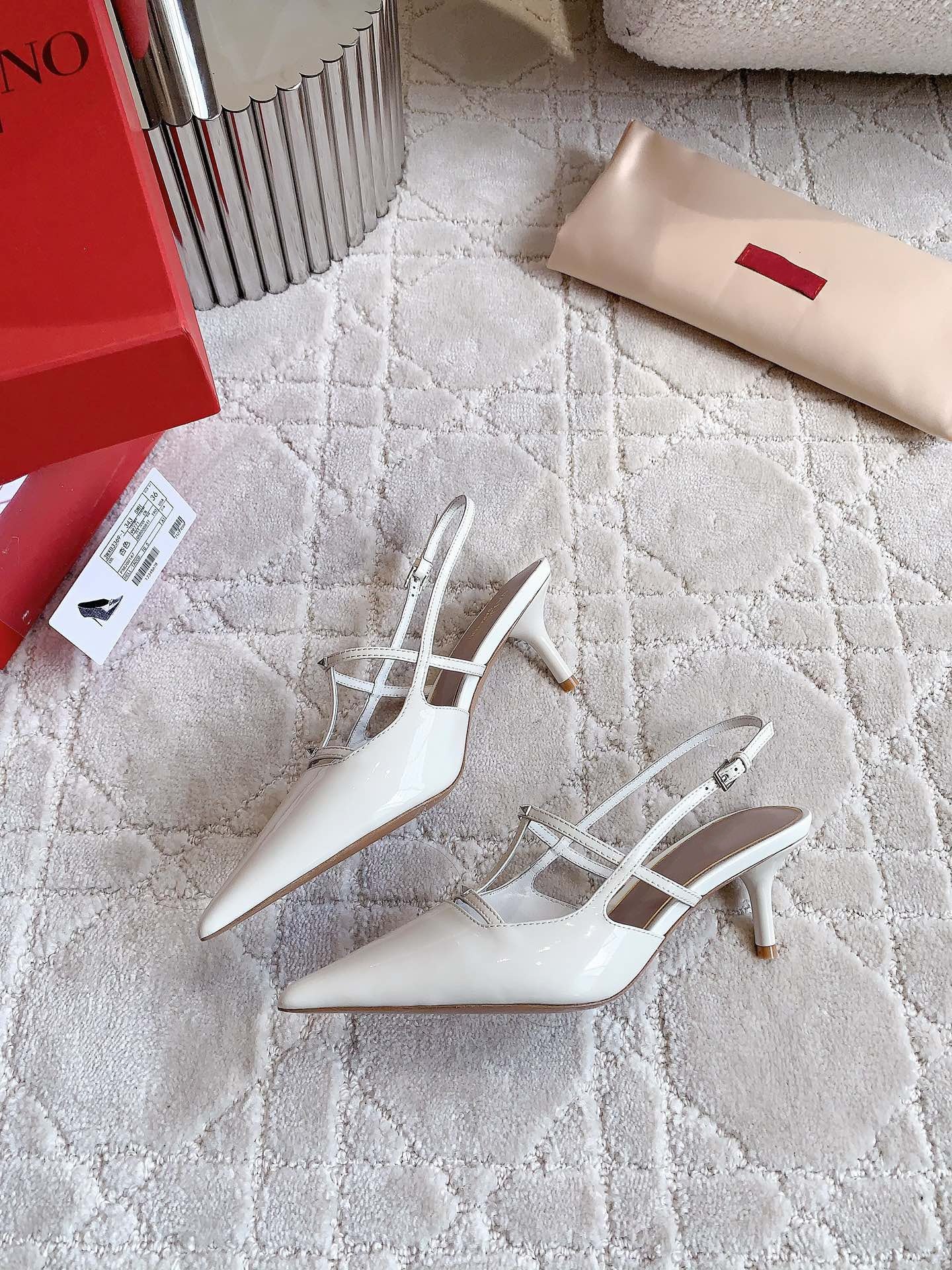 2 Rockstud Slingback 65mm Shiny White - 35