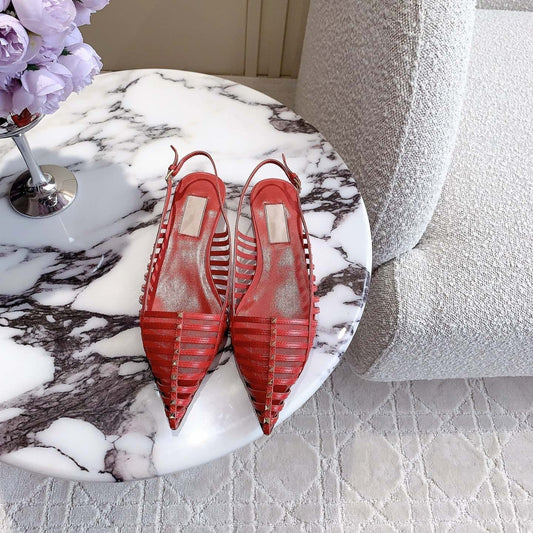 Mesh Slingback Ballerina Red - 35