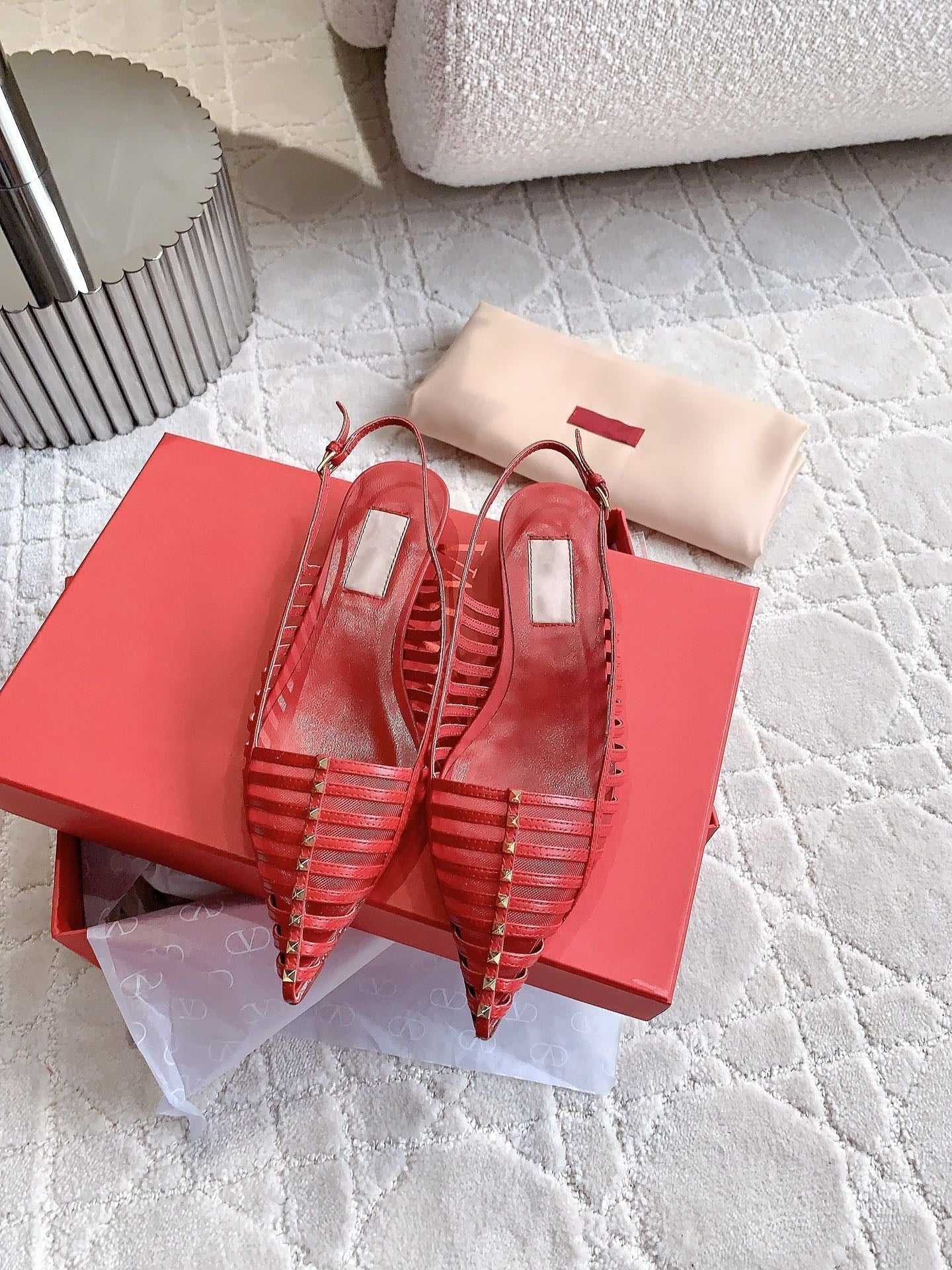 Mesh Slingback Ballerina Red - 35