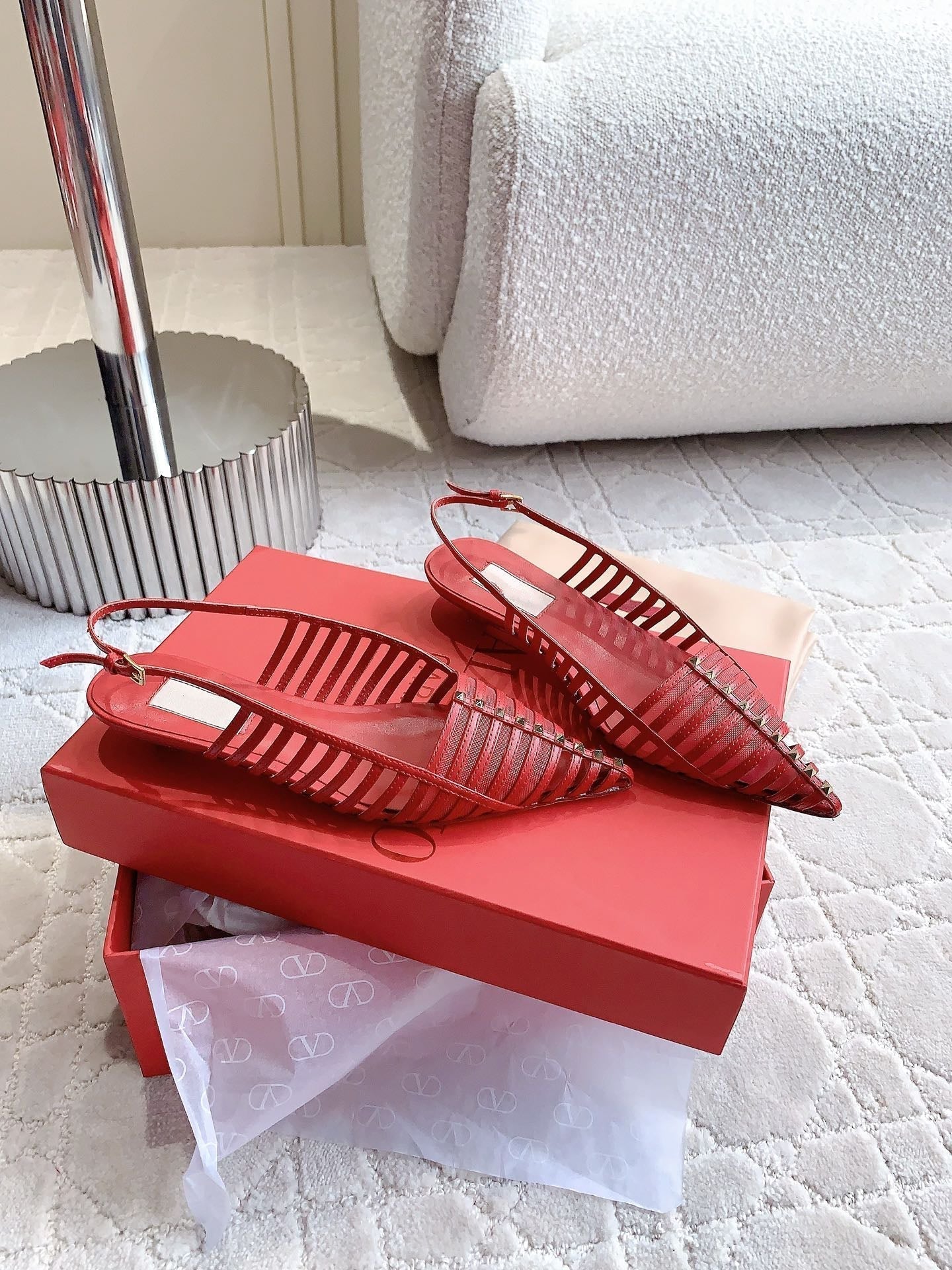 Mesh Slingback Ballerina Red - 35