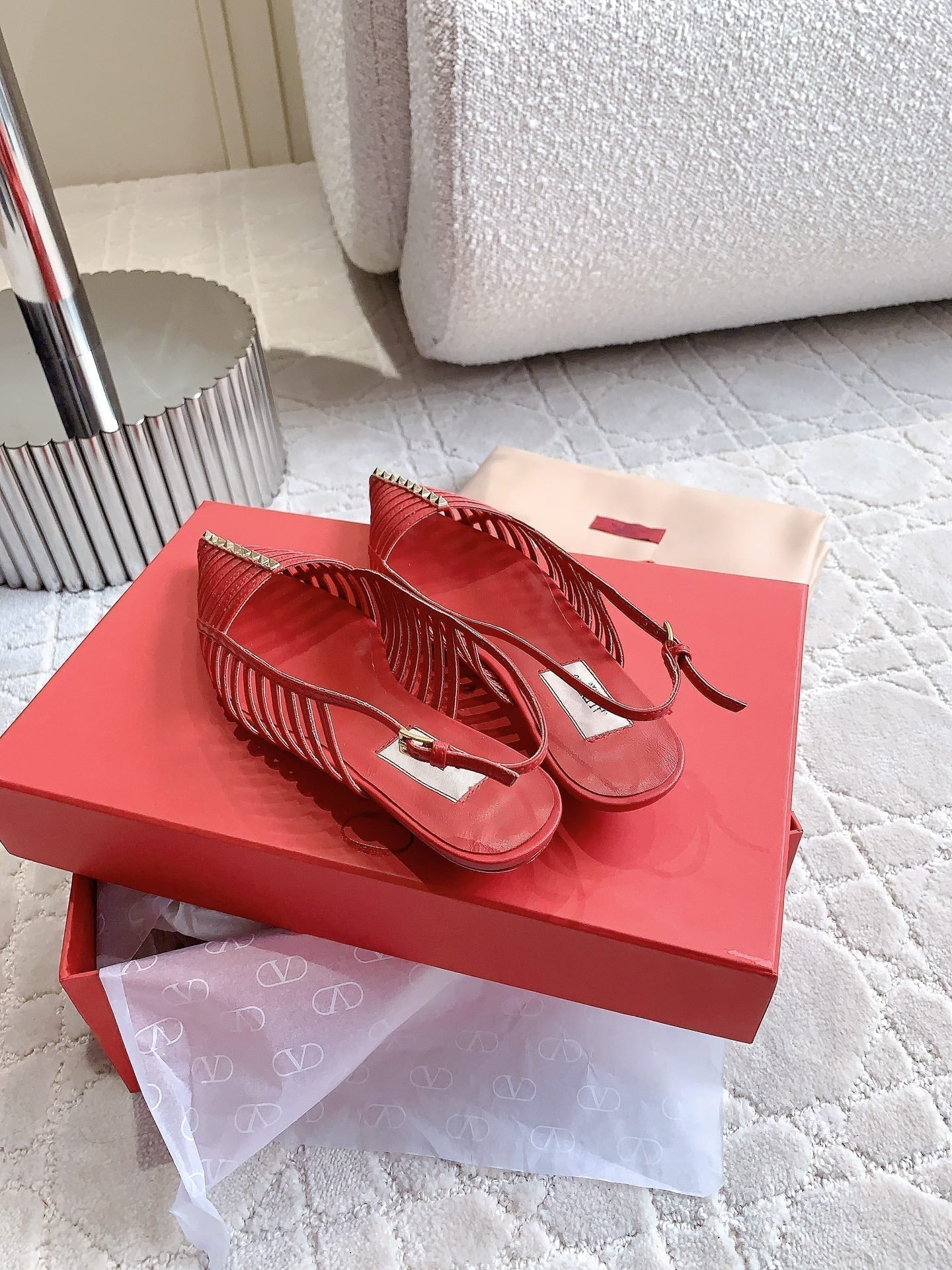 Mesh Slingback Ballerina Red - 35