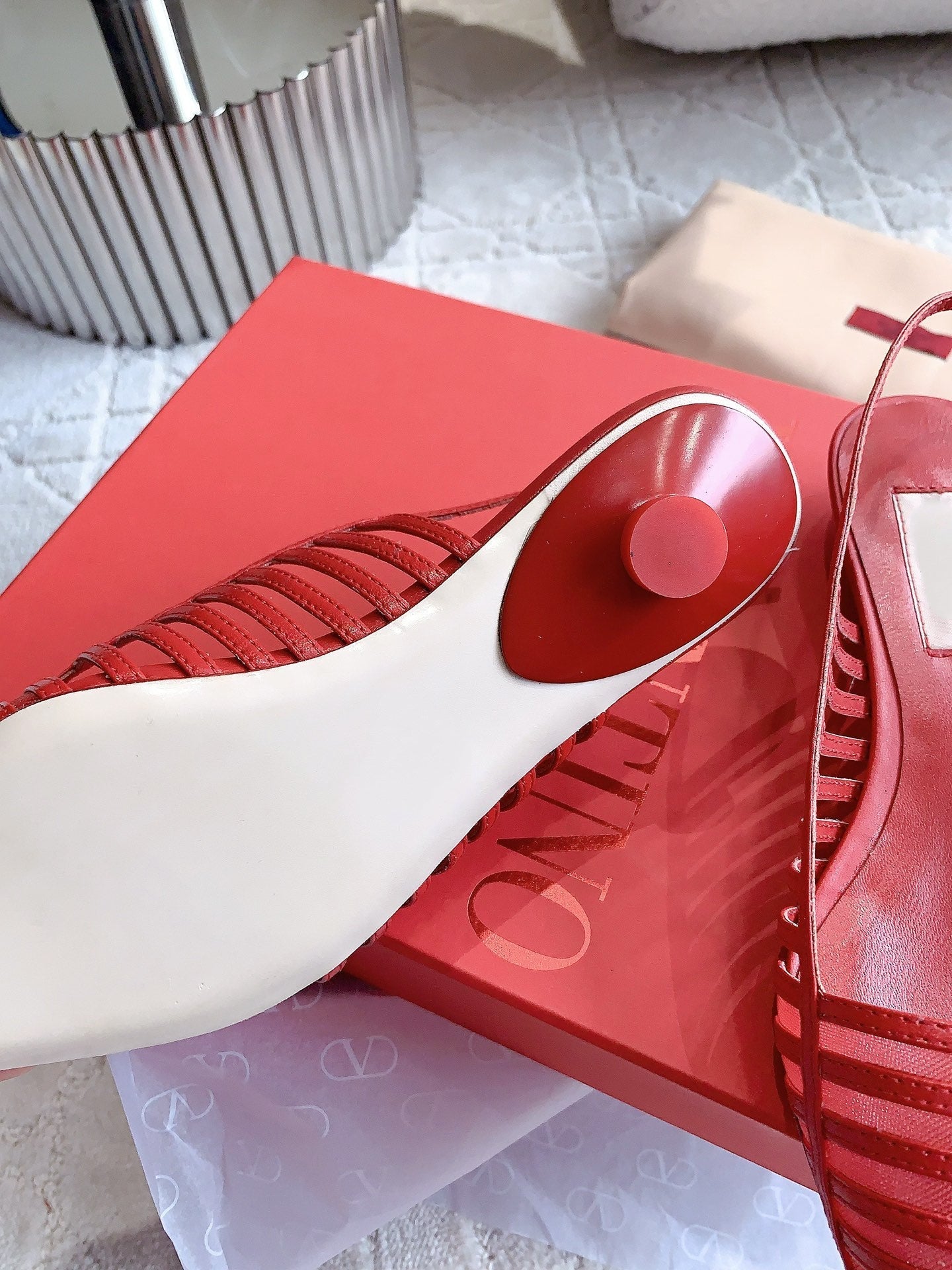 Mesh Slingback Ballerina Red - 35