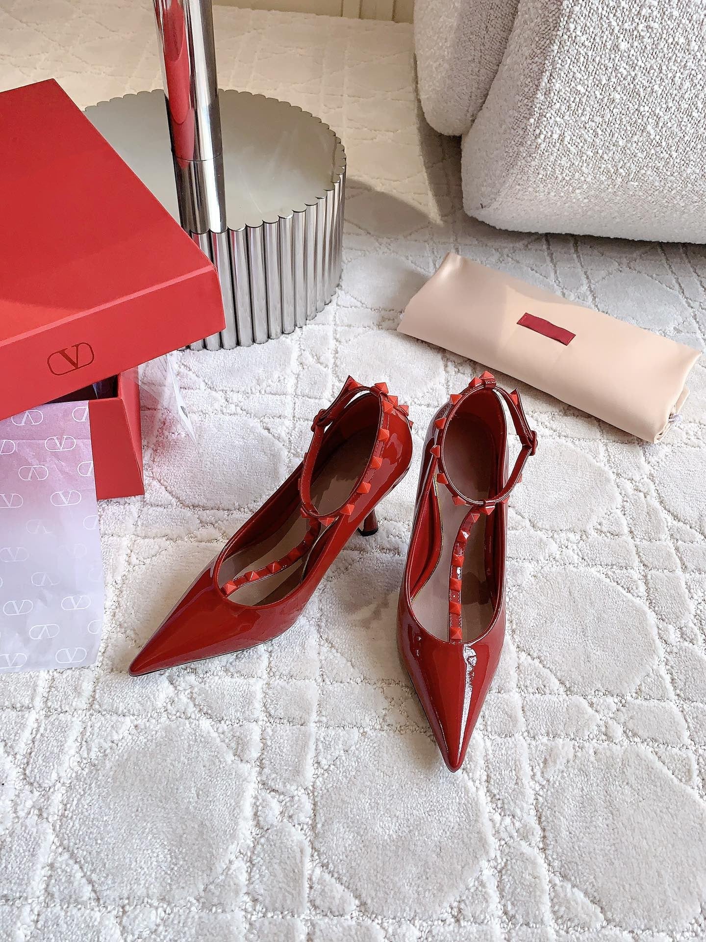 Rockstud TStrap 10cm Red - 35