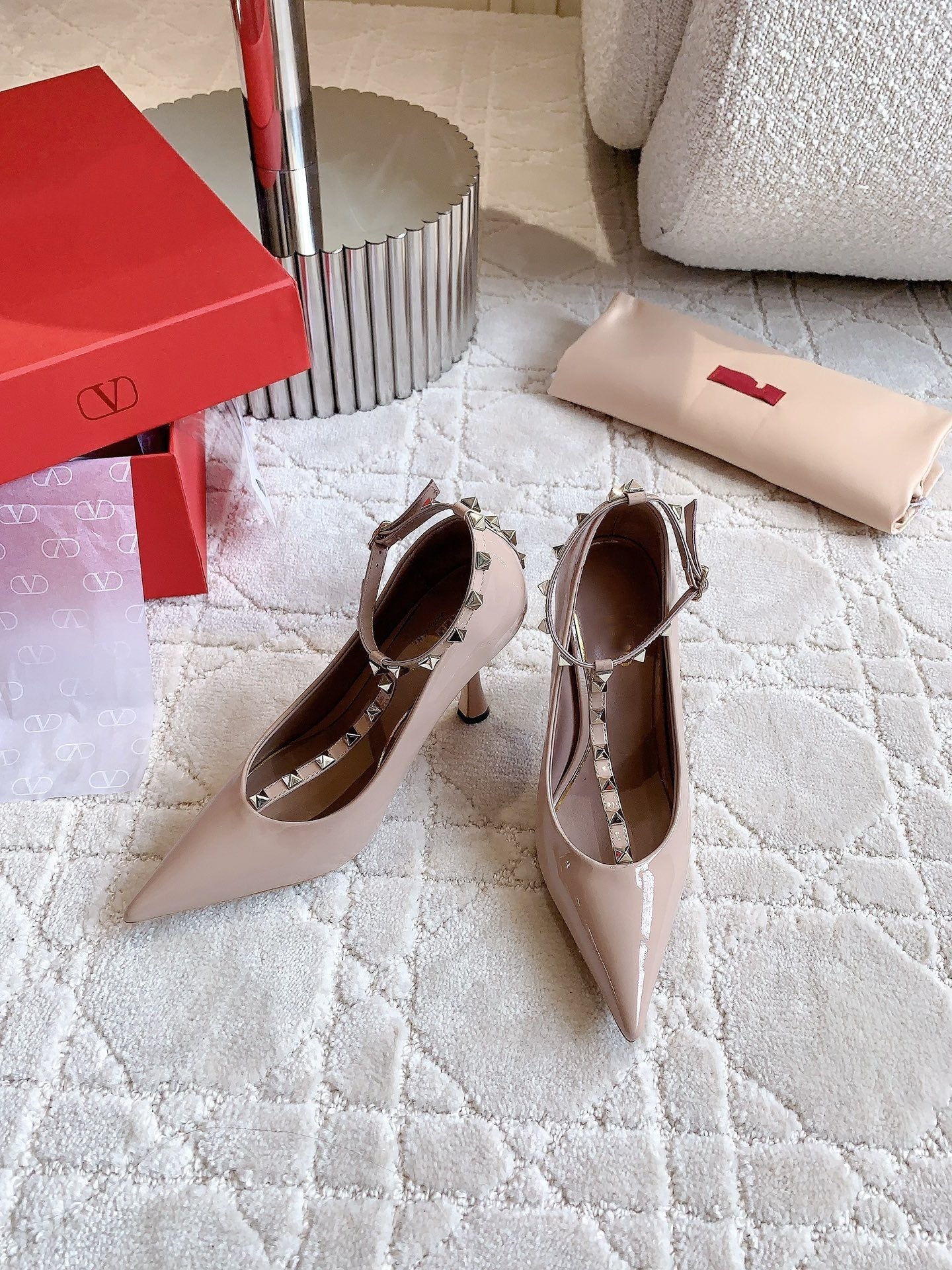 Rockstud TStrap 10cm Rose Cannelle - 35