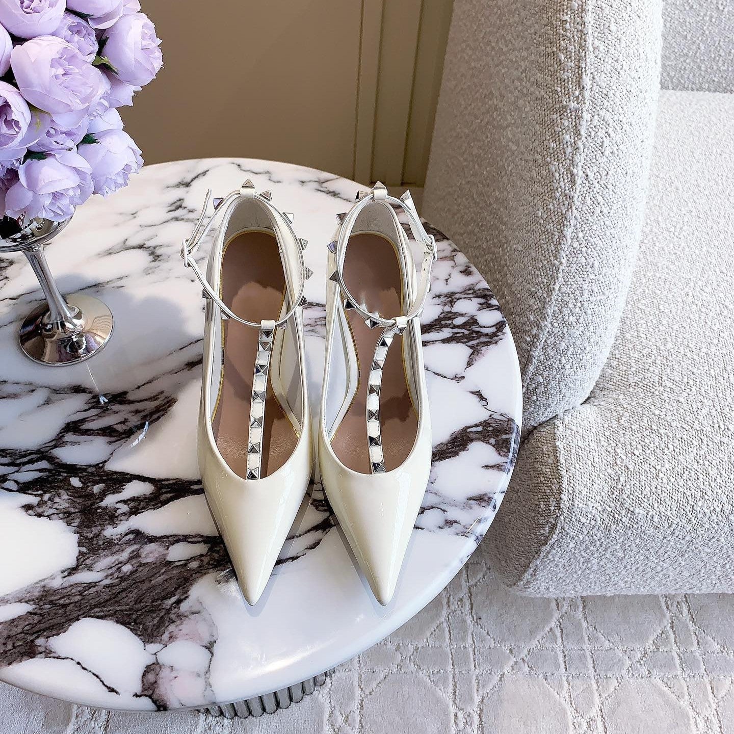 Rockstud TStrap 10cm White - 35