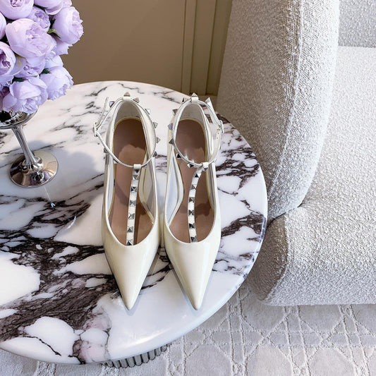Rockstud TStrap 10cm White - 35
