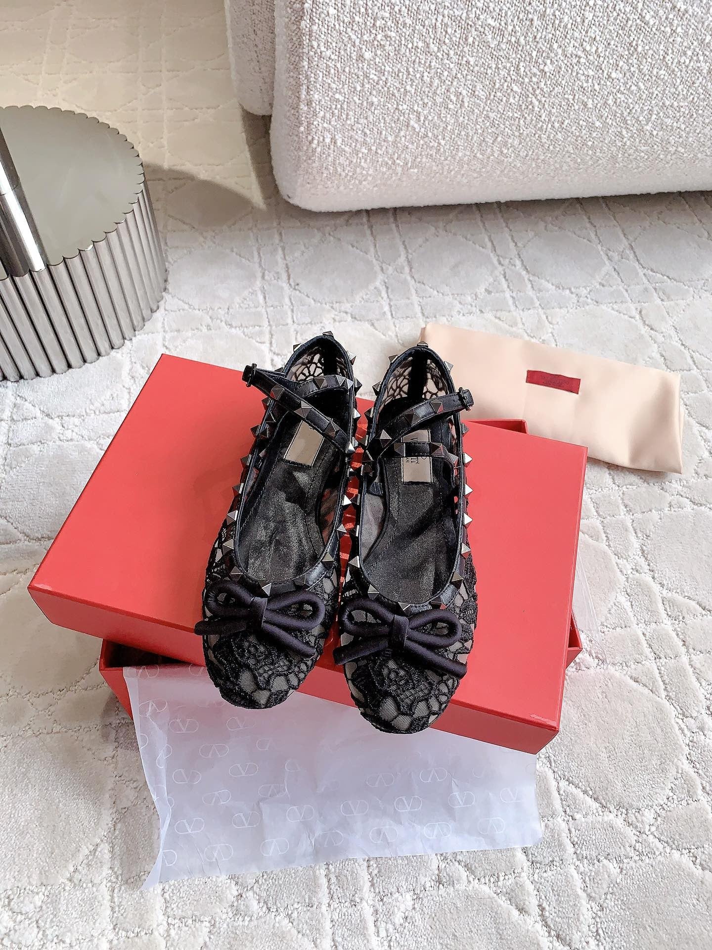 Rockstud Mesh Ballerina Black - 35
