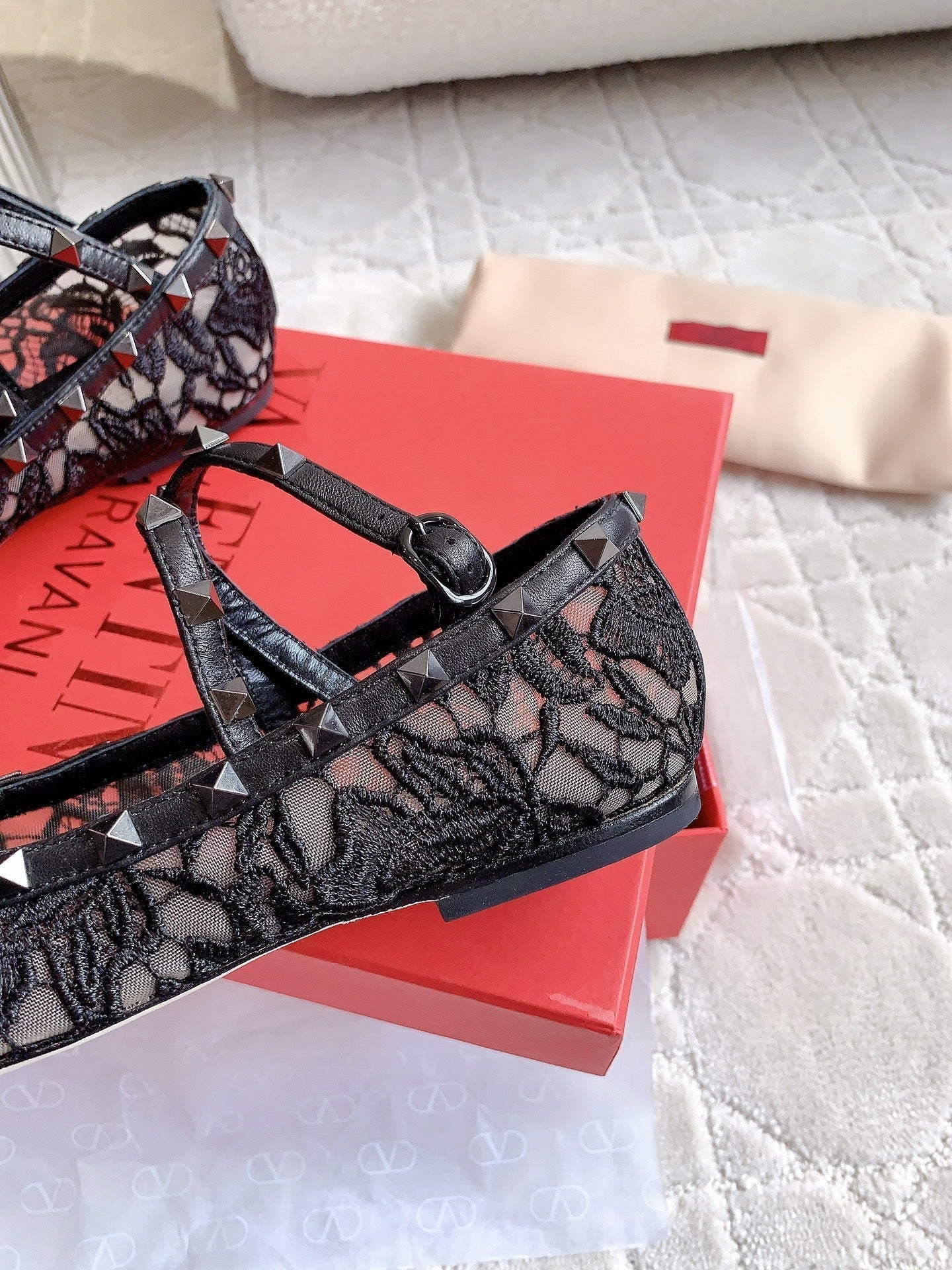 Rockstud Mesh Ballerina Black - 35