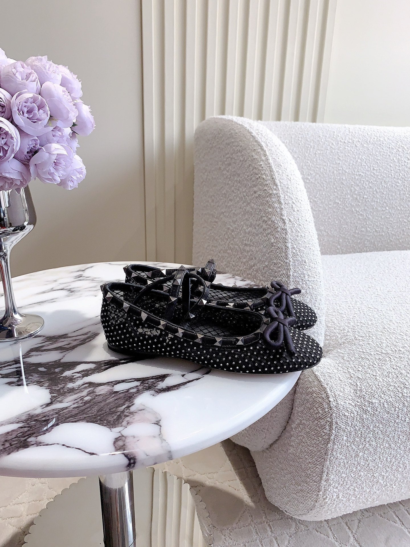 Rockstud Mesh Ballerina Black With Crystals - 35