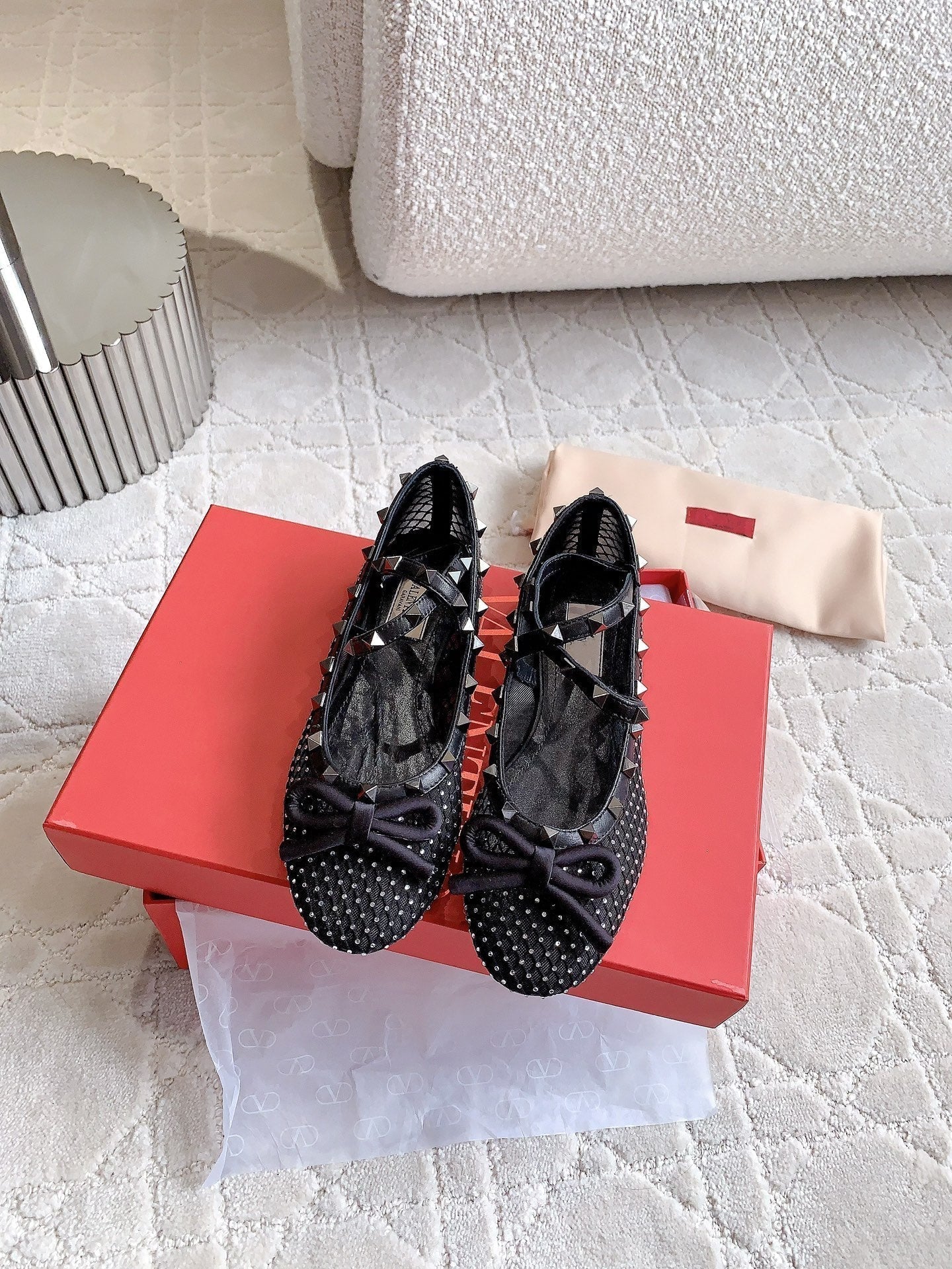 Rockstud Mesh Ballerina Black With Crystals - 35