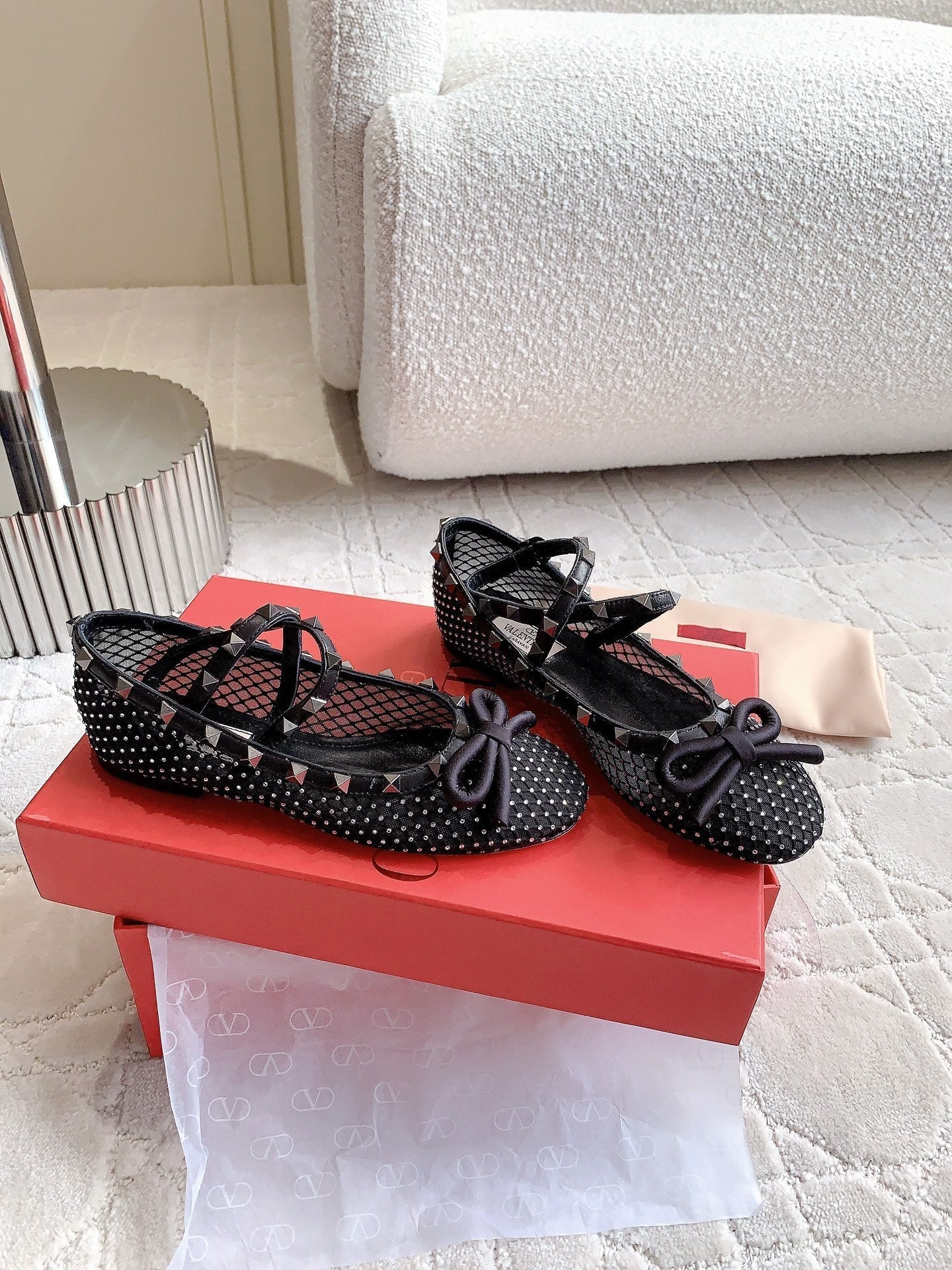 Rockstud Mesh Ballerina Black With Crystals - 35