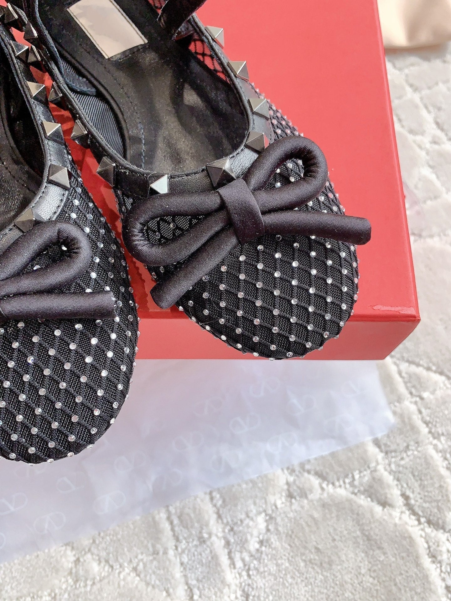 Rockstud Mesh Ballerina Black With Crystals - 35