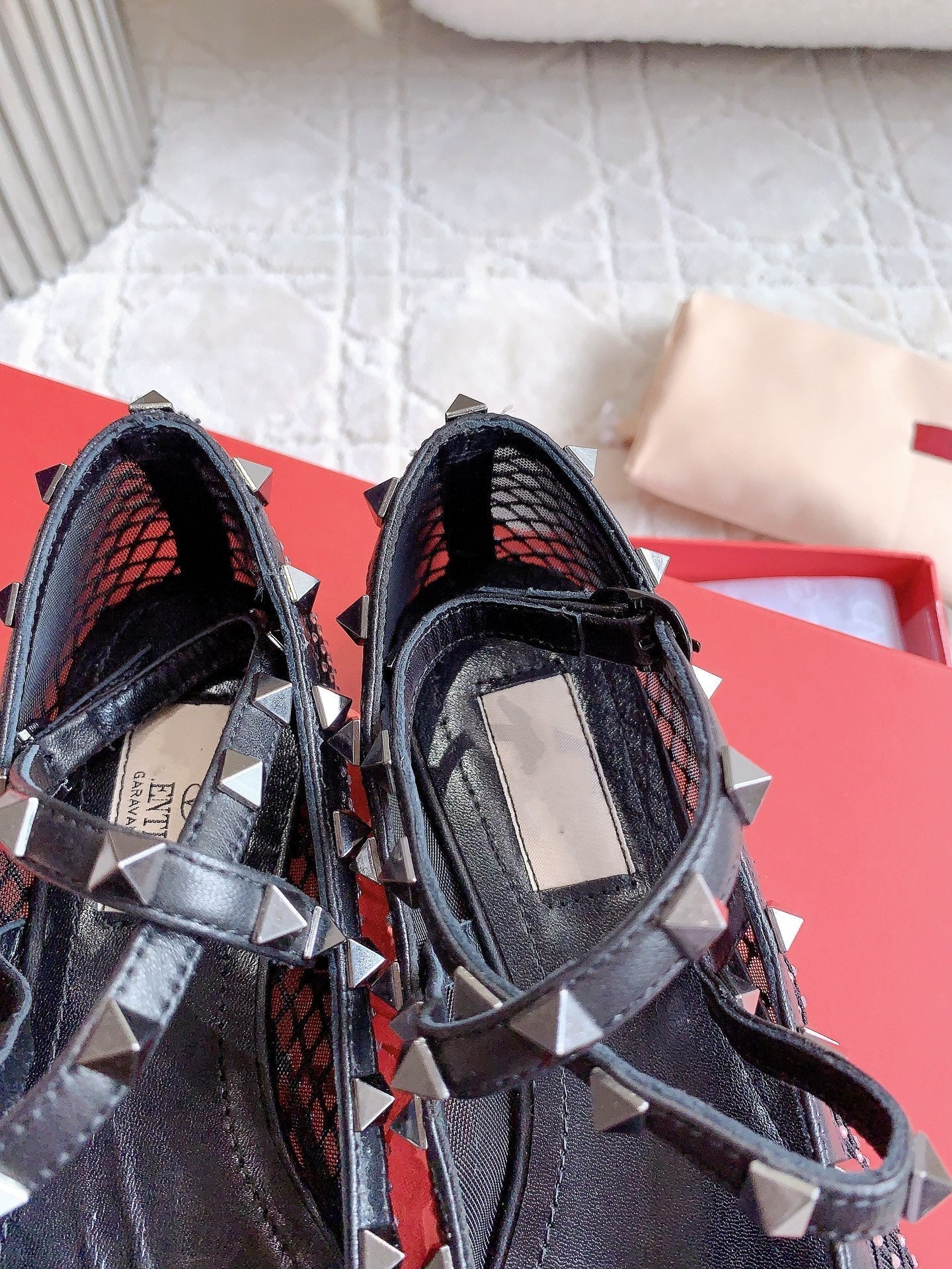 Rockstud Mesh Ballerina Black With Crystals - 35