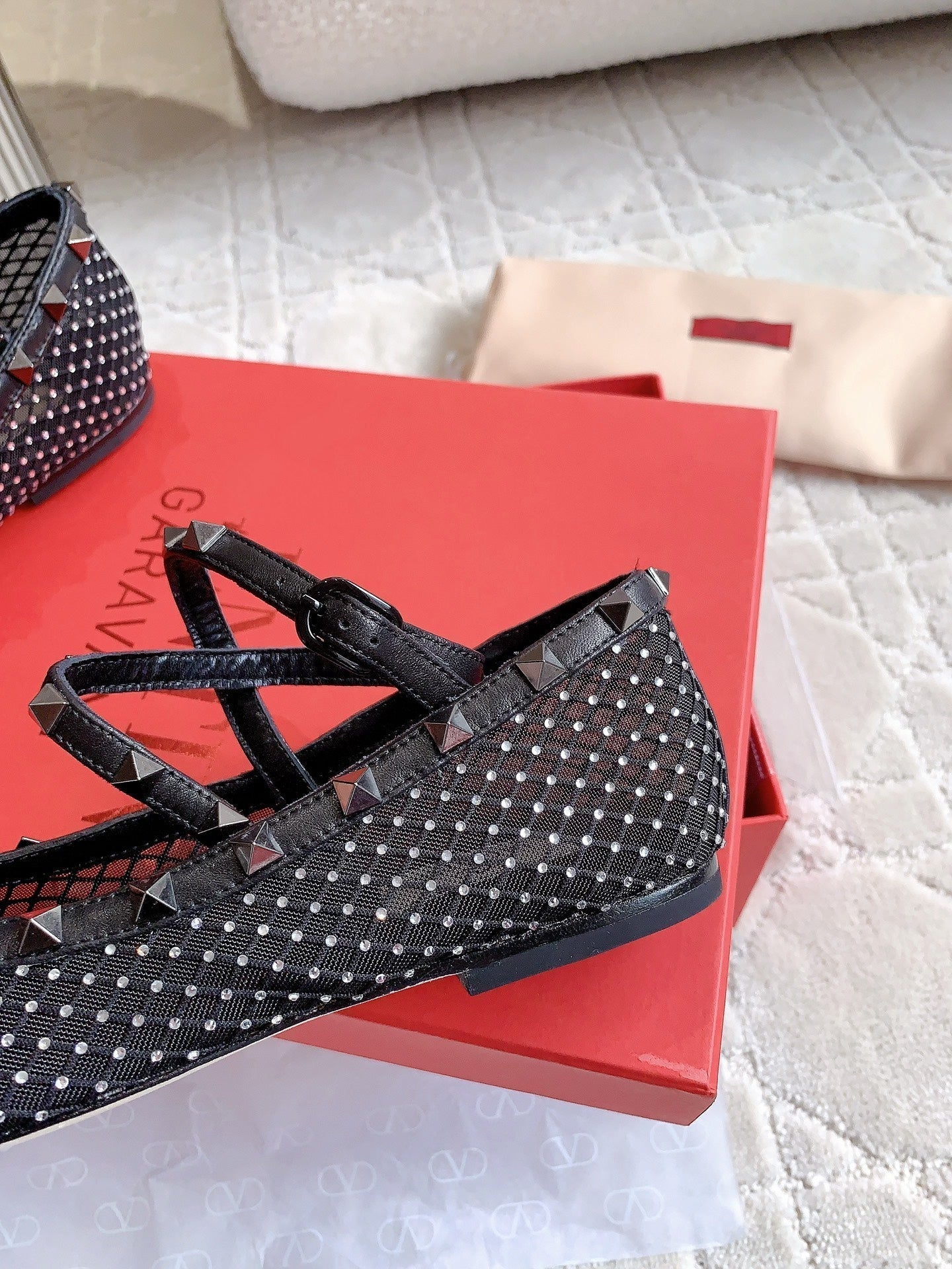 Rockstud Mesh Ballerina Black With Crystals - 35