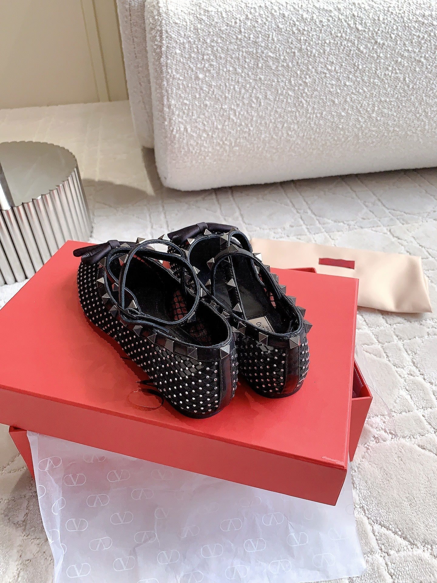 Rockstud Mesh Ballerina Black With Crystals - 35