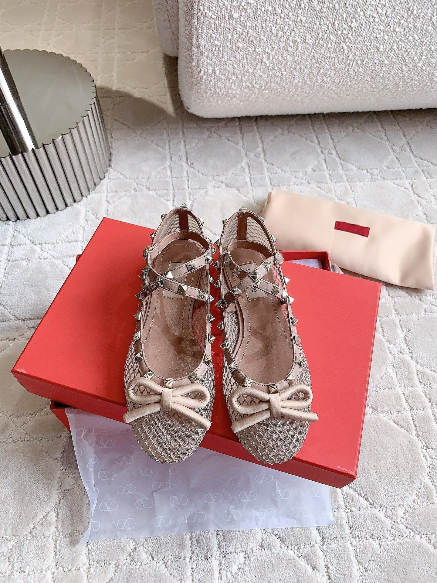 Rockstud Mesh Ballerina Rose Cannelle With Crystals - 35