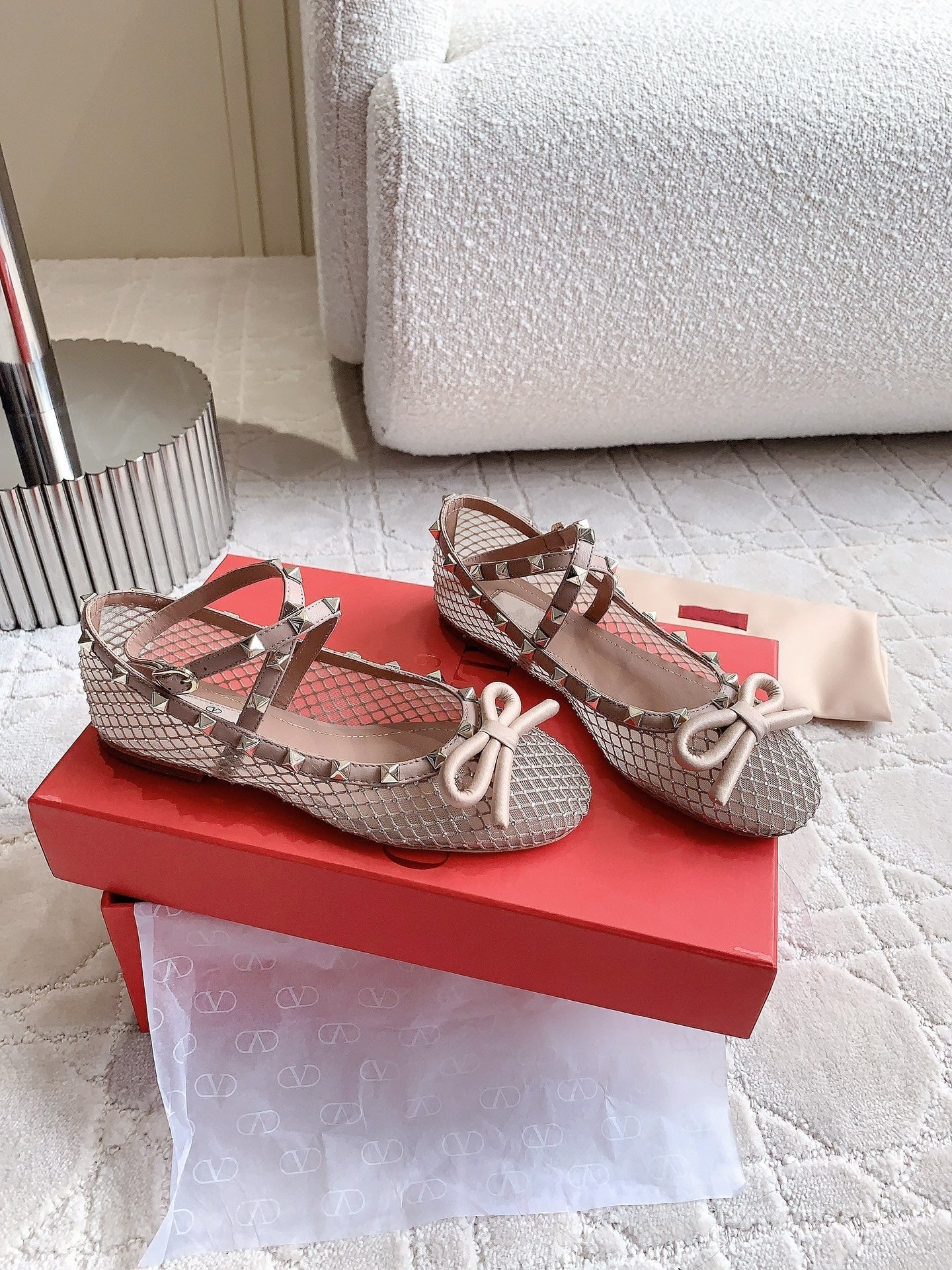 Rockstud Mesh Ballerina Rose Cannelle With Crystals - 35