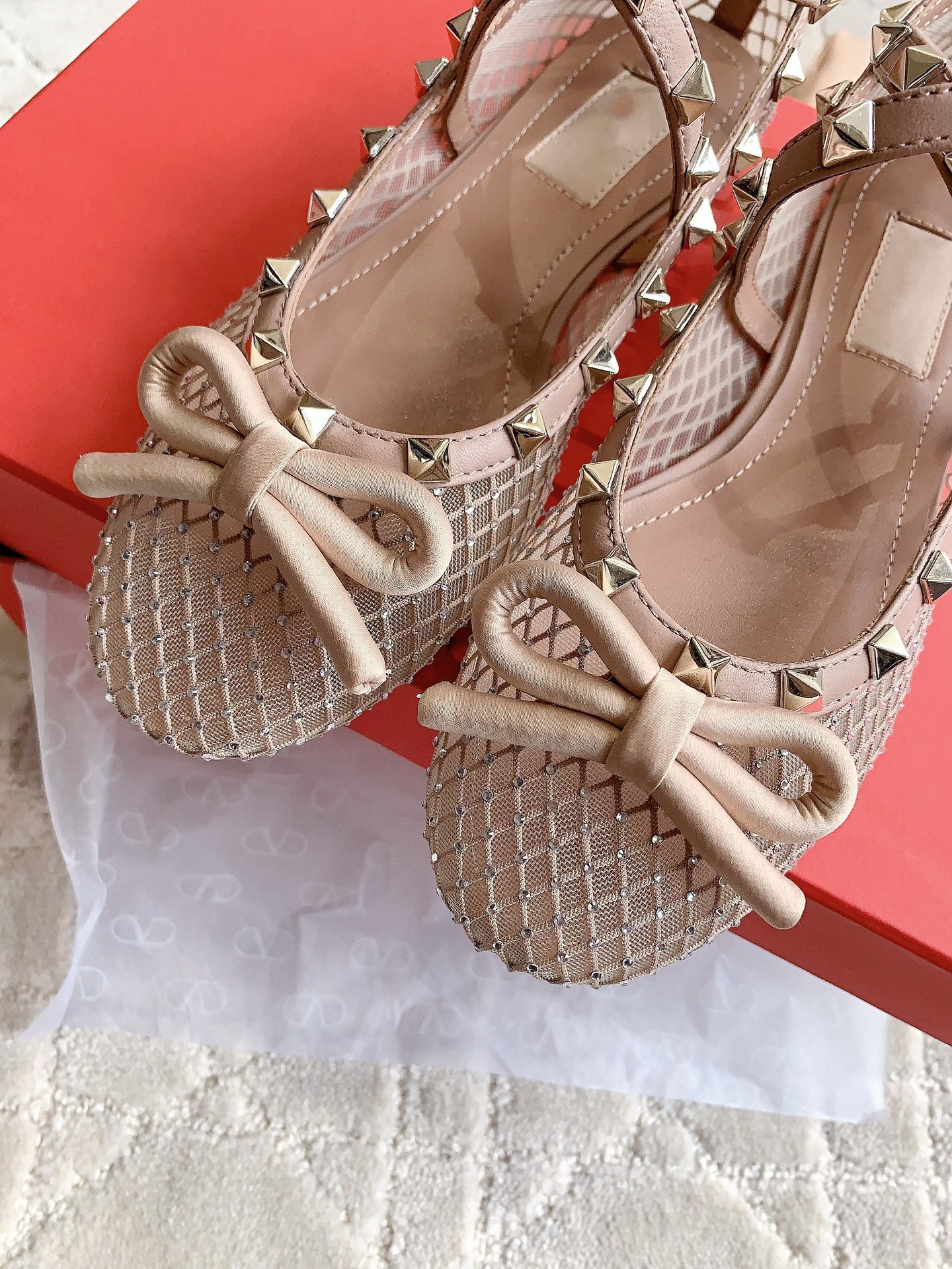 Rockstud Mesh Ballerina Rose Cannelle With Crystals - 35