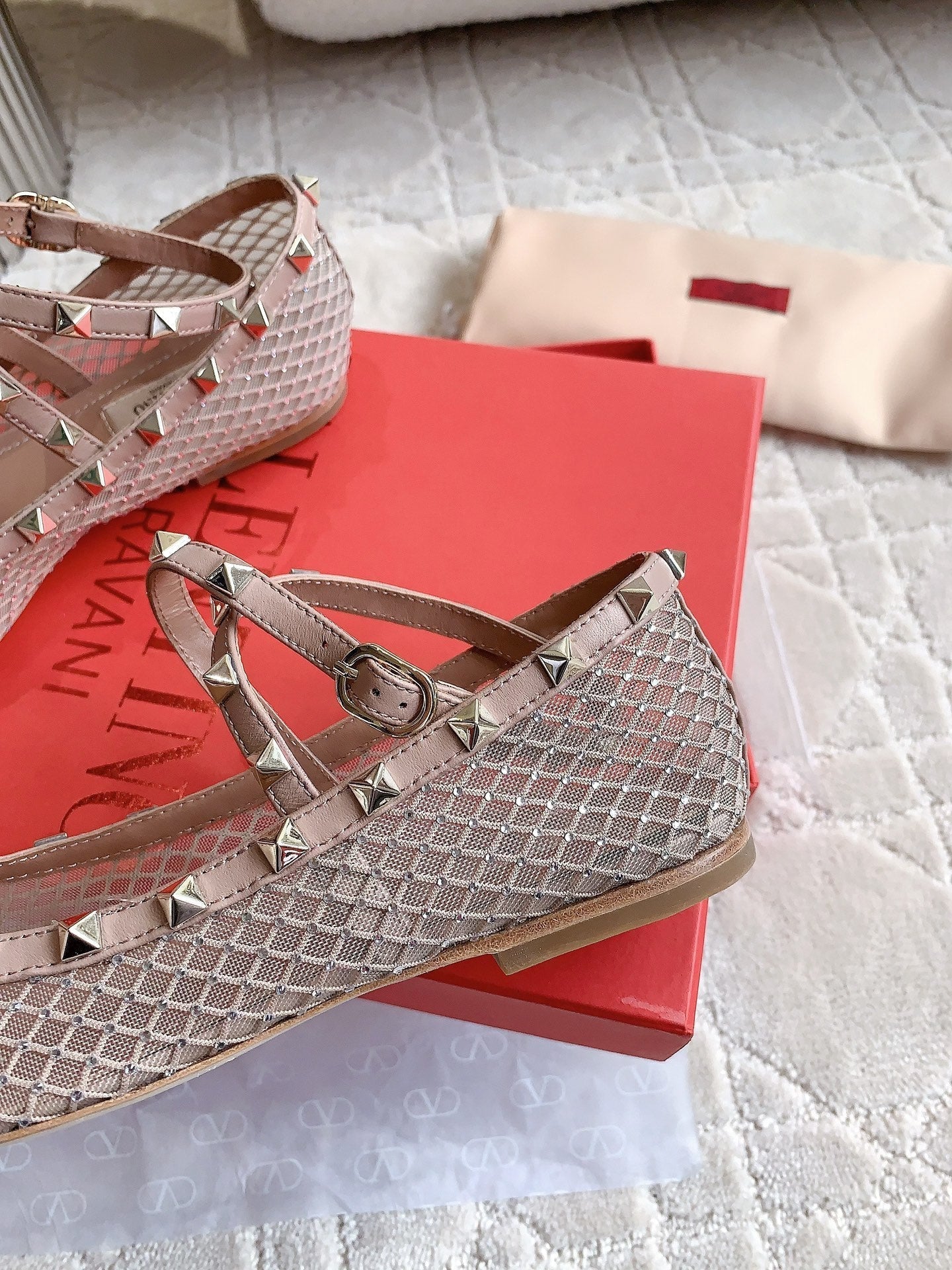 Rockstud Mesh Ballerina Rose Cannelle With Crystals - 35