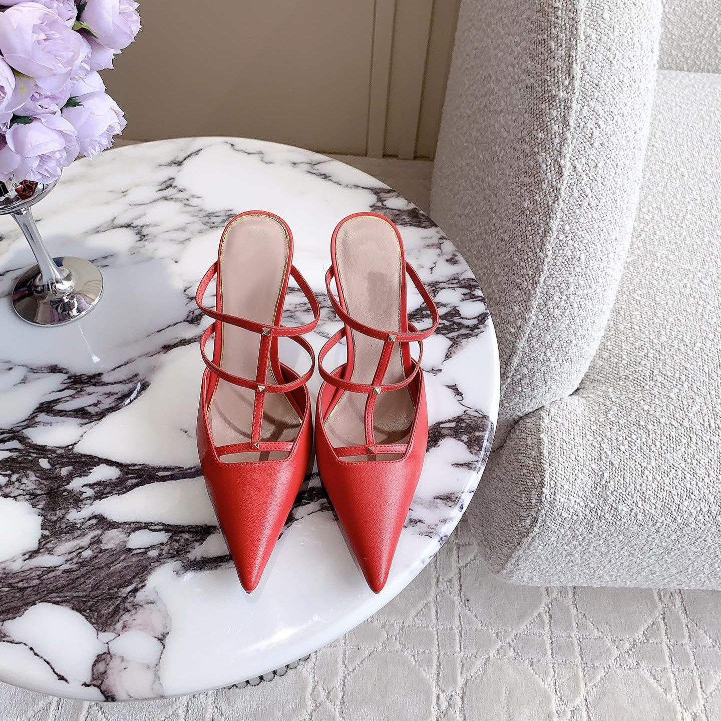 Rockstud Wispy Calfskin Mule 90mm Matte Red - 35