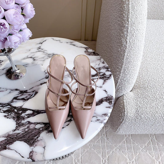 Rockstud Wispy Calfskin Mule 90mm Matte Rose Cannelle - 35