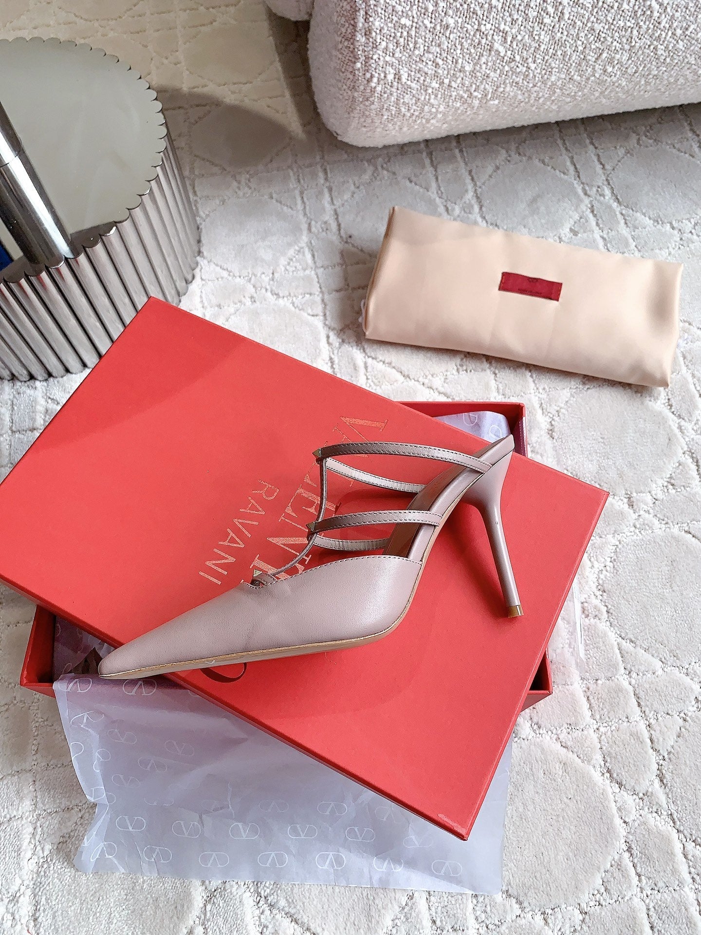 Rockstud Wispy Calfskin Mule 90mm Matte Rose Cannelle - 35