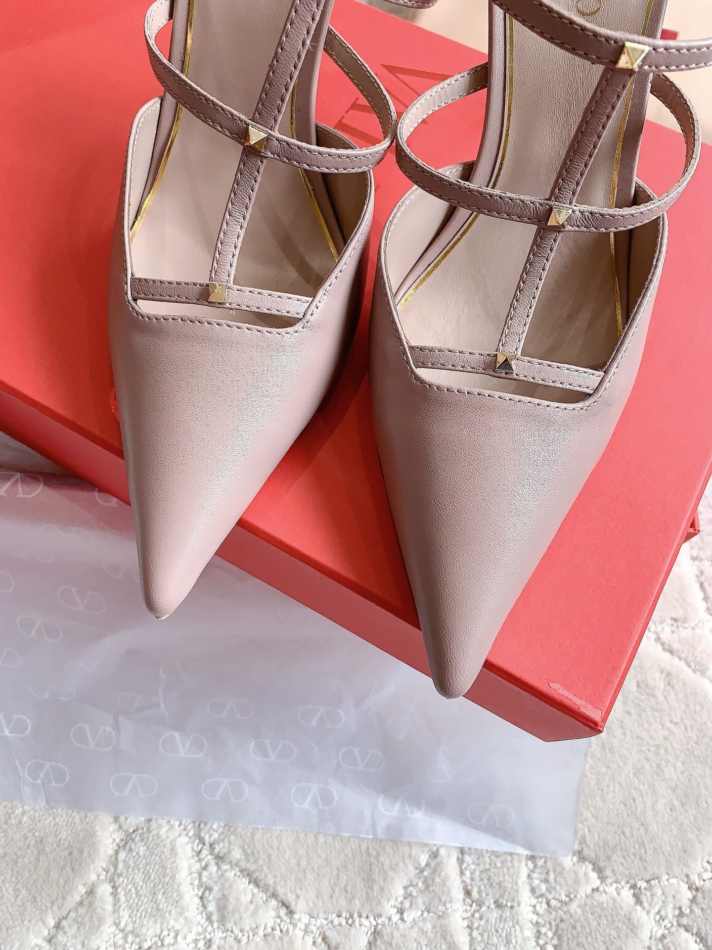 Rockstud Wispy Calfskin Mule 90mm Matte Rose Cannelle - 35
