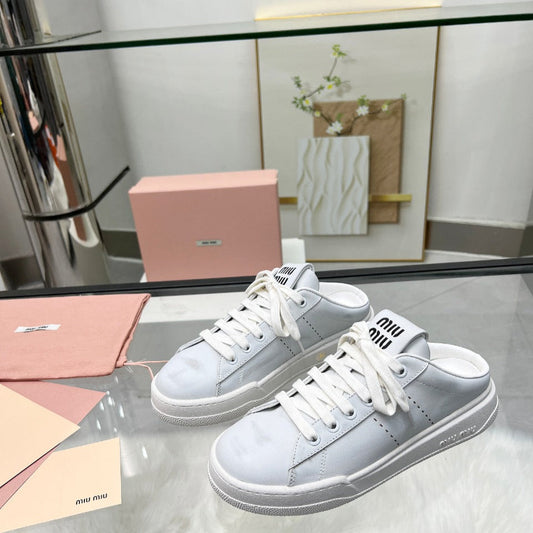 SNEAKER MULES IN WHITE BLEACHED CALFSKIN - 35
