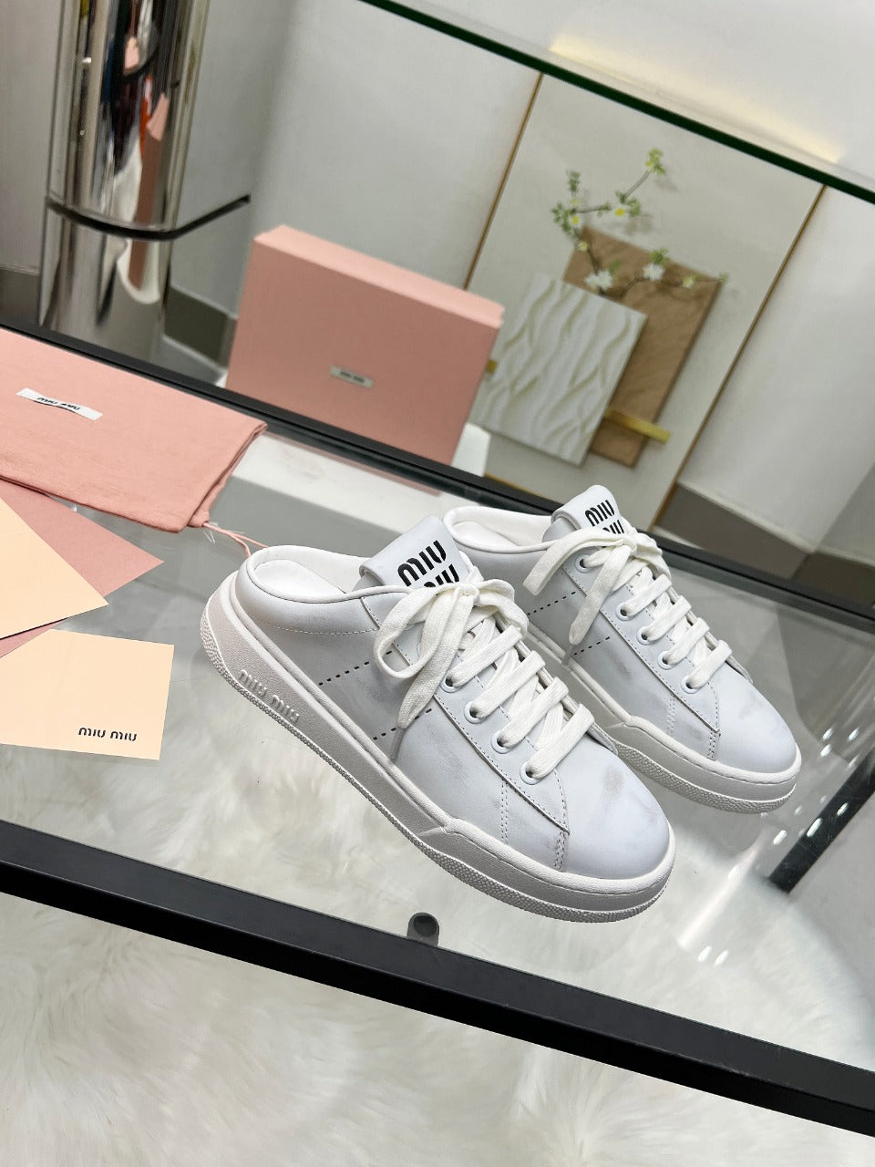 SNEAKER MULES IN WHITE BLEACHED CALFSKIN - 35