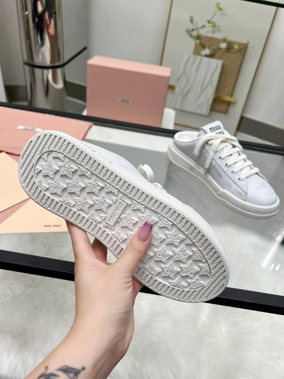 SNEAKER MULES IN WHITE BLEACHED CALFSKIN - 35