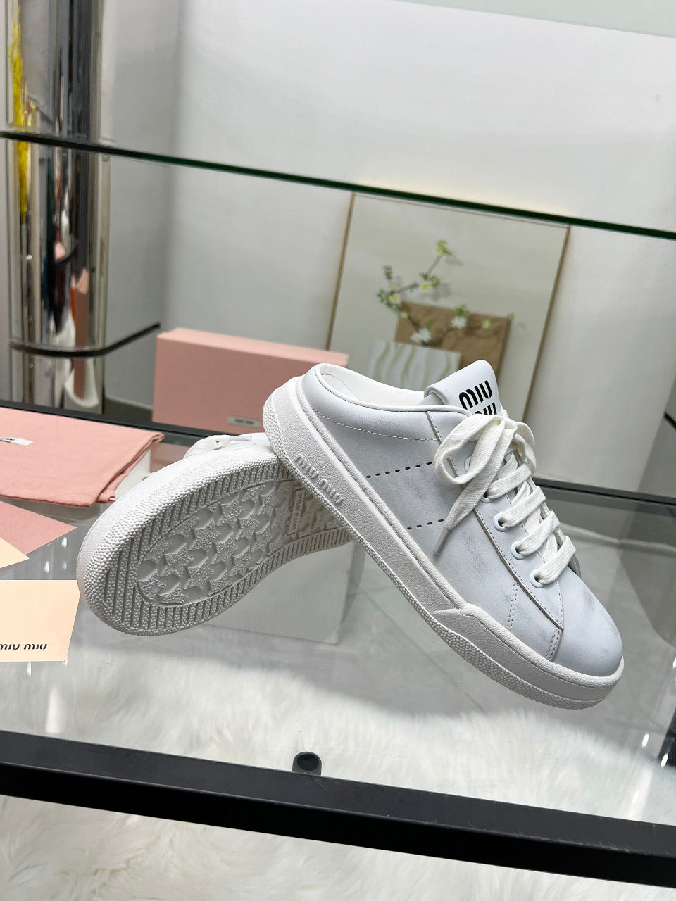 SNEAKER MULES IN WHITE BLEACHED CALFSKIN - 35